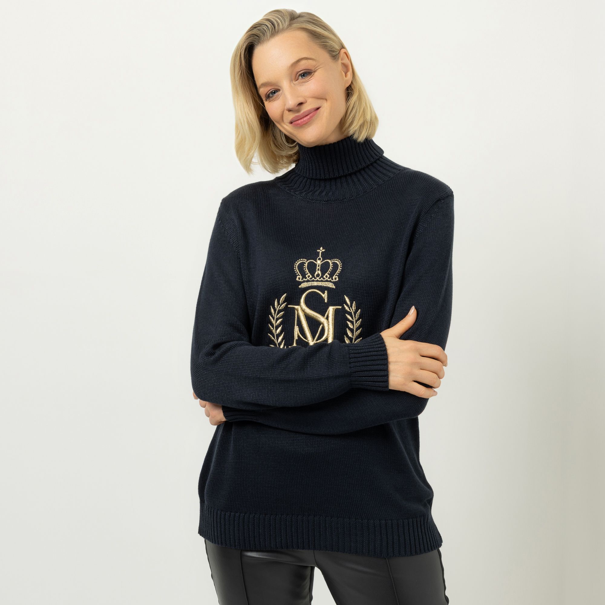 SCHIFFHAUER MUNICH® Pullover Rollkragen Stickerei figurumspielend