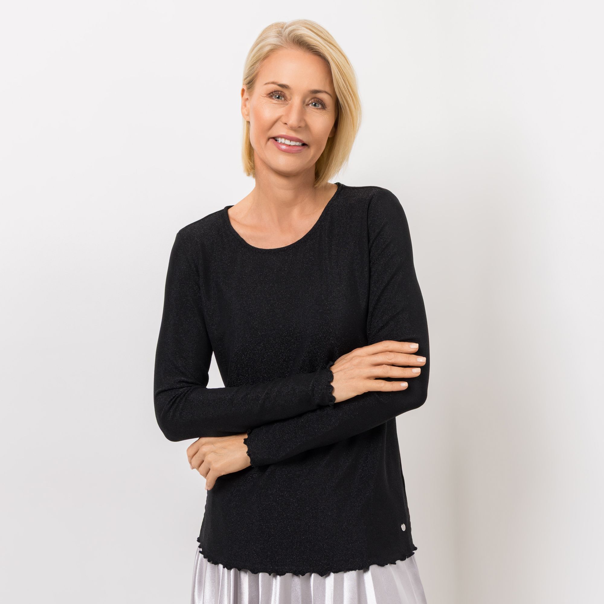 EVA LUTZ Shirt, Langarm Effektgarn Rundhalsausschnitt figurbetont