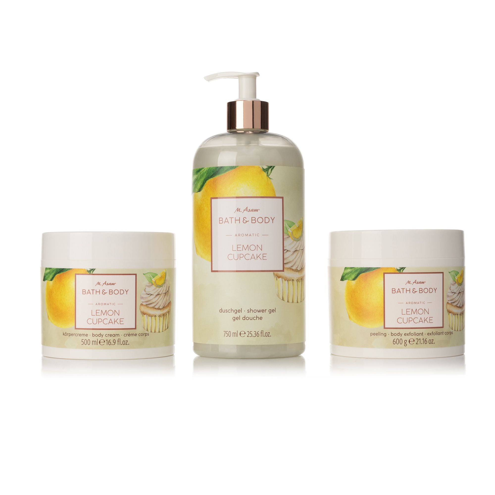 M.ASAM® Lemon Cupcake Duschgel 750ml, Peeling 600g, Körpercreme 500ml
