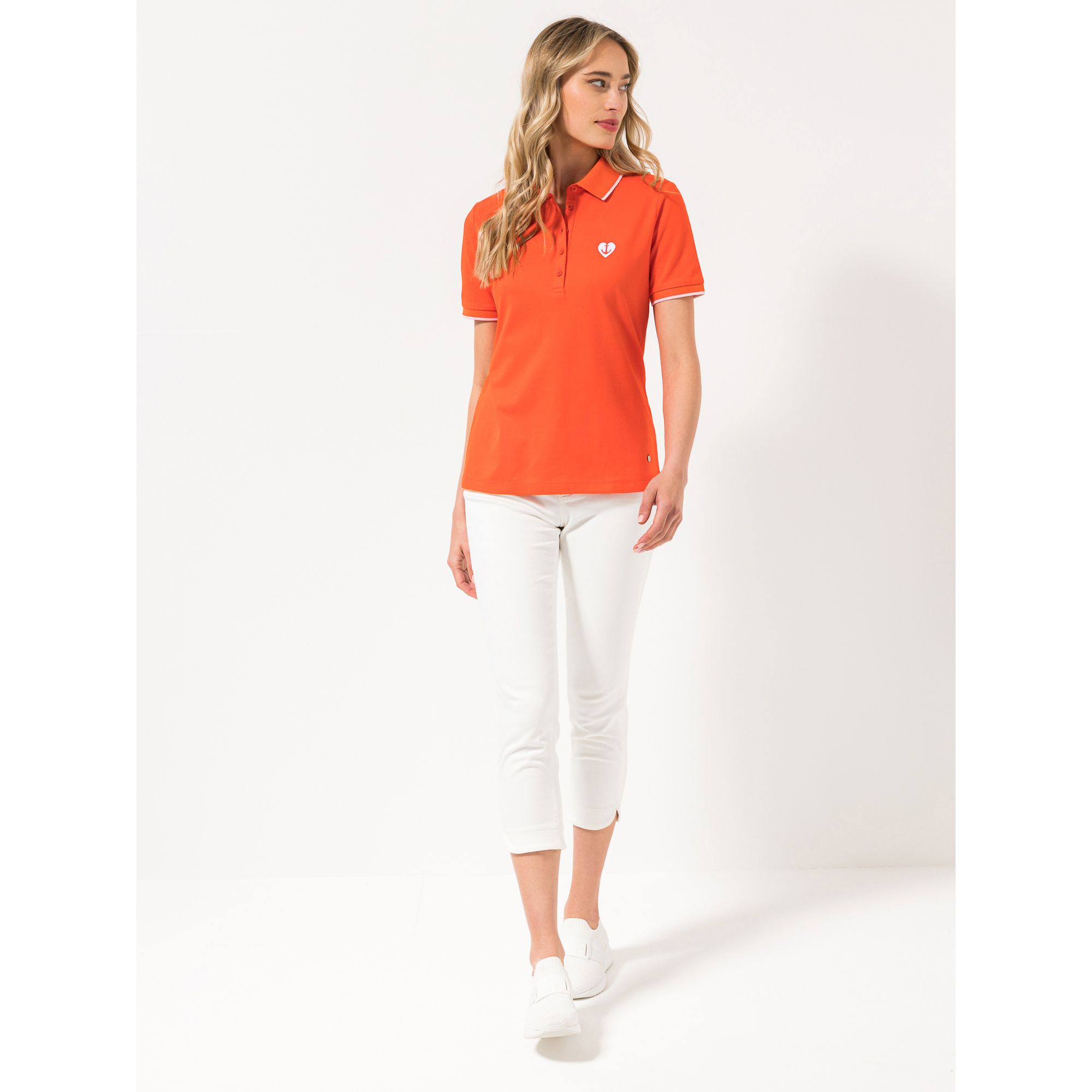 STRANDFEIN Poloshirt, 1/2 Arm Knopfleiste Herz-Anker-Stickerei figurumspielend