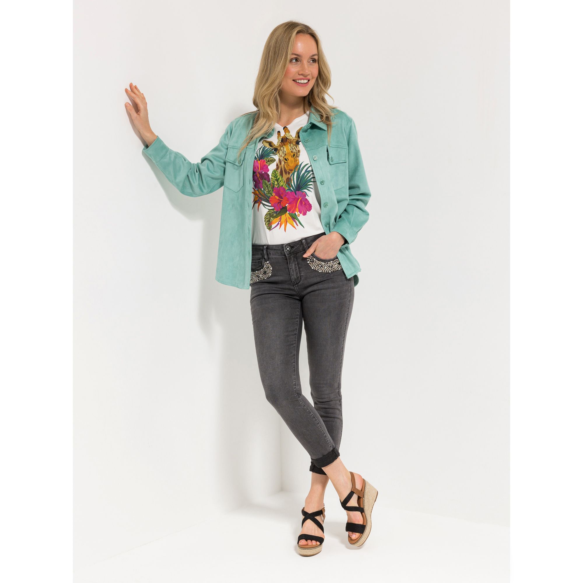 DINE 'N' DANCE Jeanshose Salsa 5-Pocket-Style Schmuckdetails knöchellang