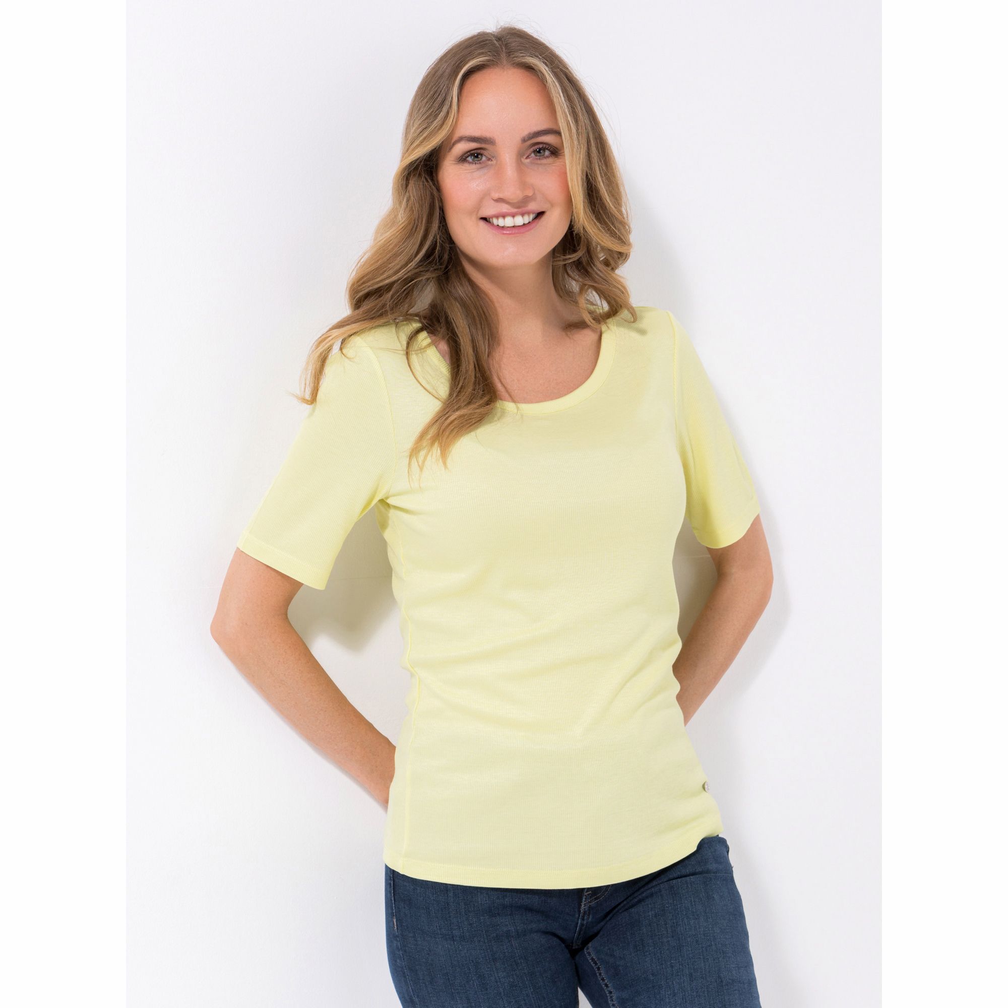 EVA LUTZ Shirt, 1/2-Arm Rippen-Struktur Rundhalsausschnitt figurbetont