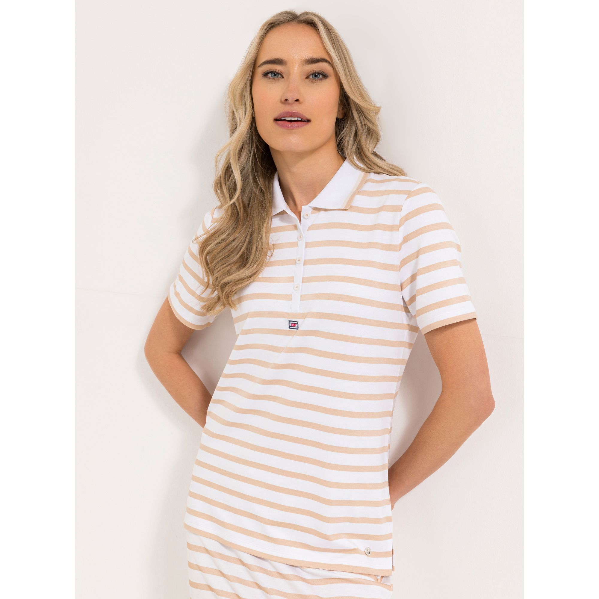 STRANDFEIN Poloshirt, 1/2-Arm gestreifter Jersey Logostickerei figurumspielend