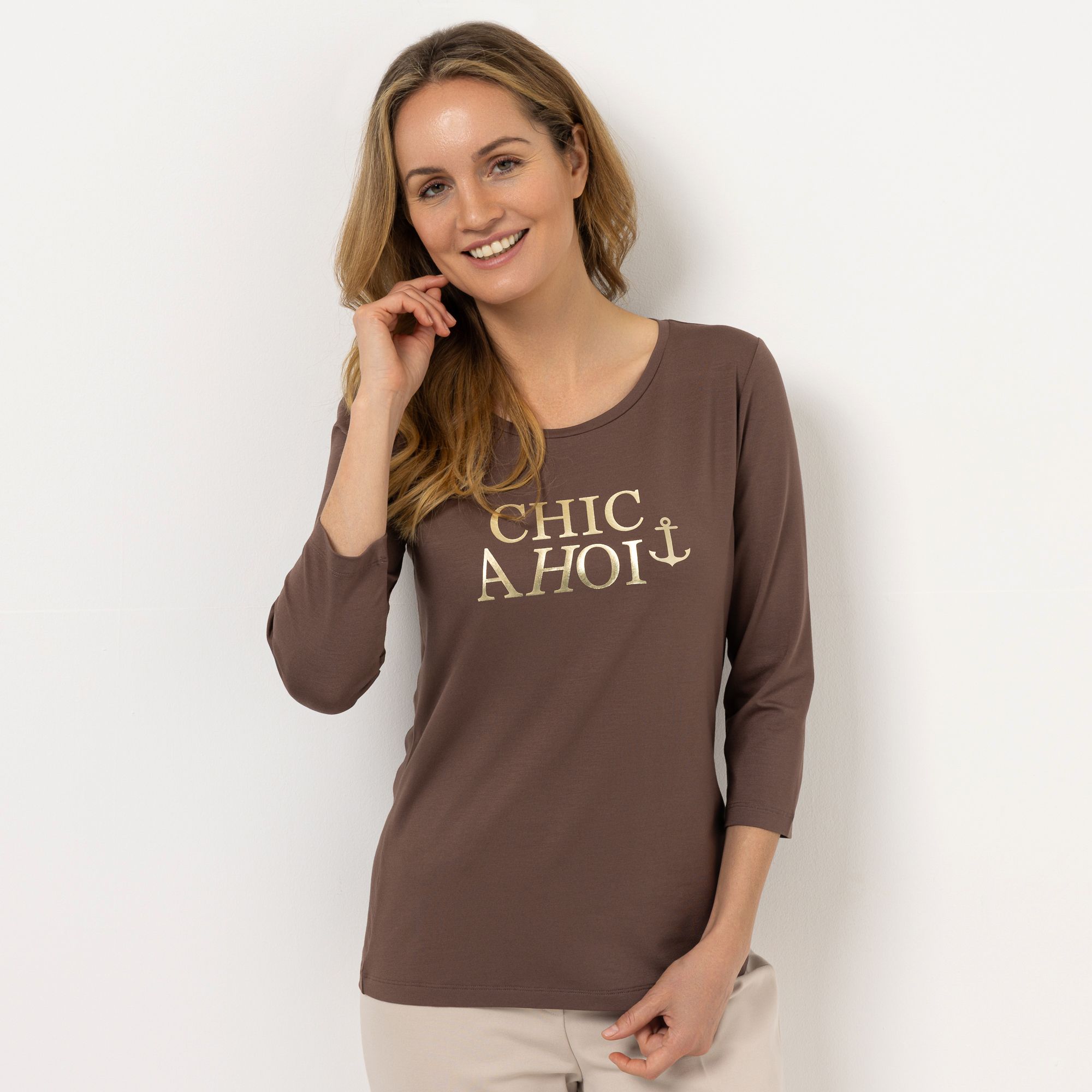 STRANDFEIN Shirt, 3/4-Arm Rundhalsausschnitt mit ECOVERO Viskose figurumspielend