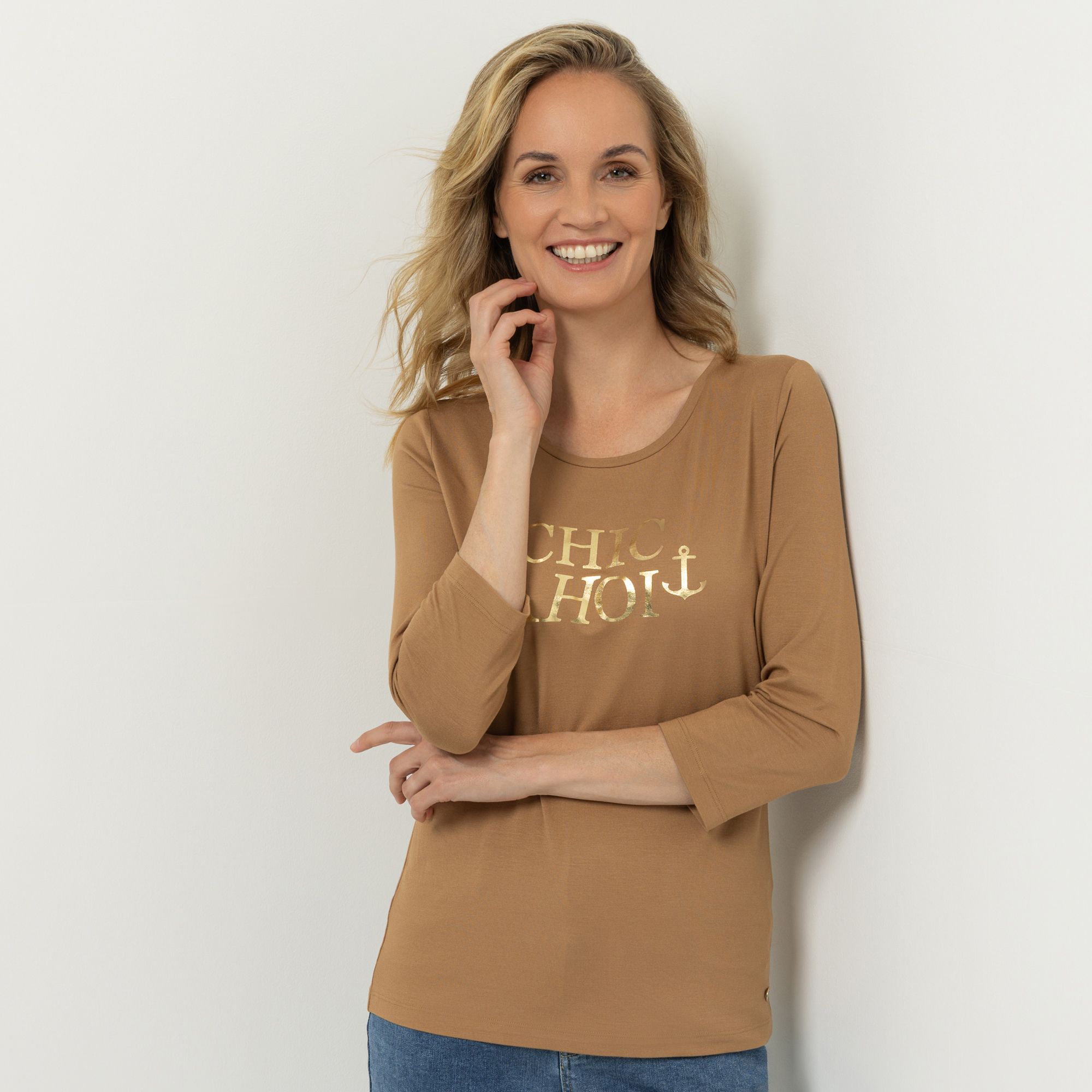 STRANDFEIN Shirt, 3/4-Arm Rundhalsausschnitt mit ECOVERO Viskose figurumspielend