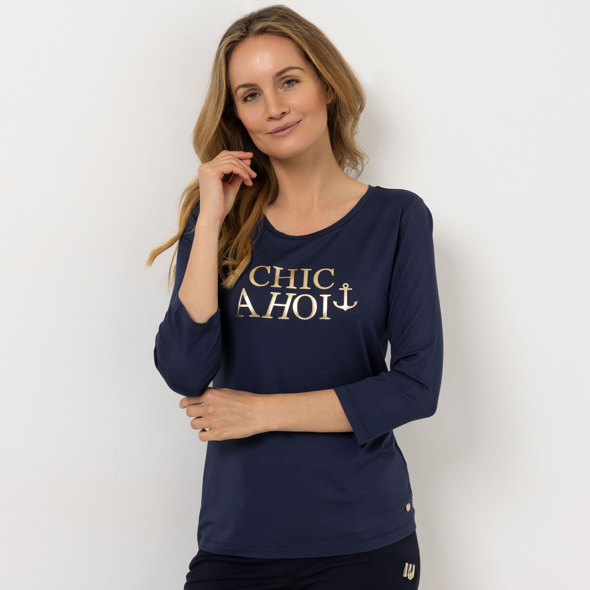 STRANDFEIN Shirt, 3/4-Arm Rundhalsausschnitt mit ECOVERO Viskose figurumspielend