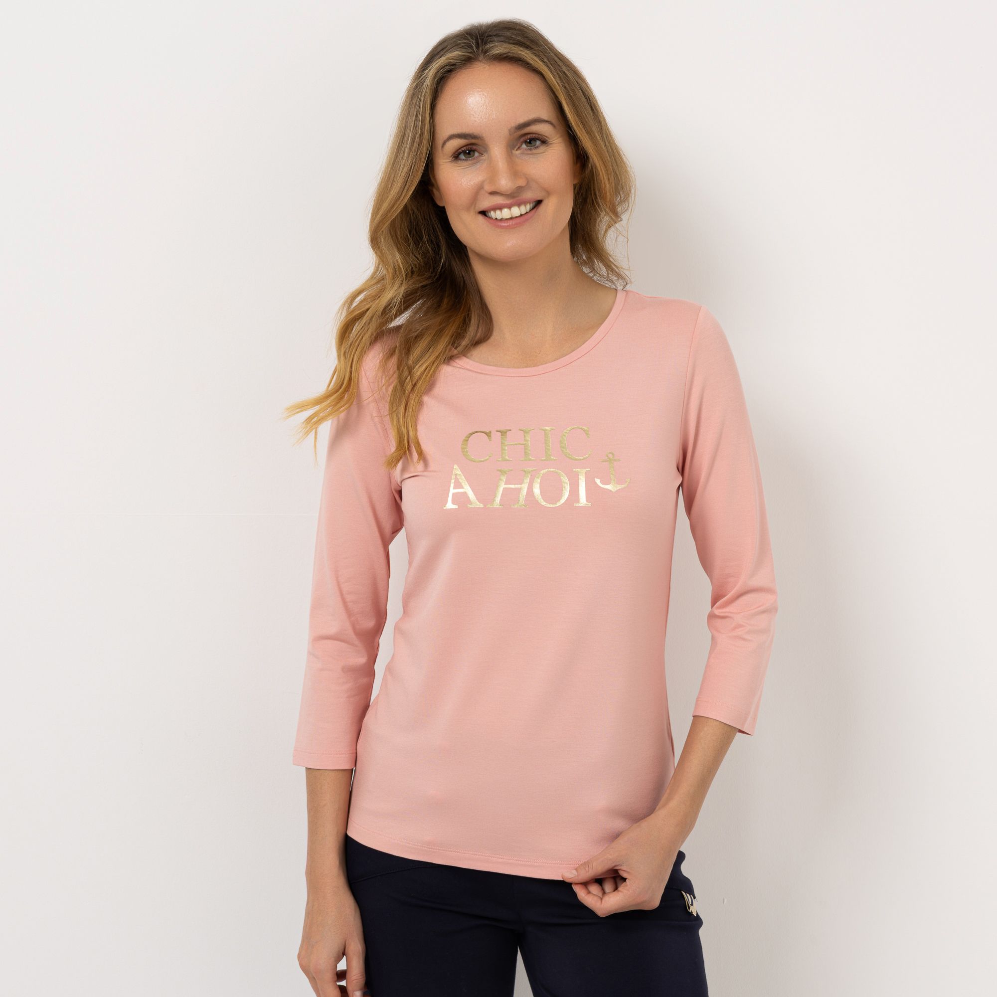 STRANDFEIN Shirt, 3/4-Arm Rundhalsausschnitt mit ECOVERO Viskose figurumspielend