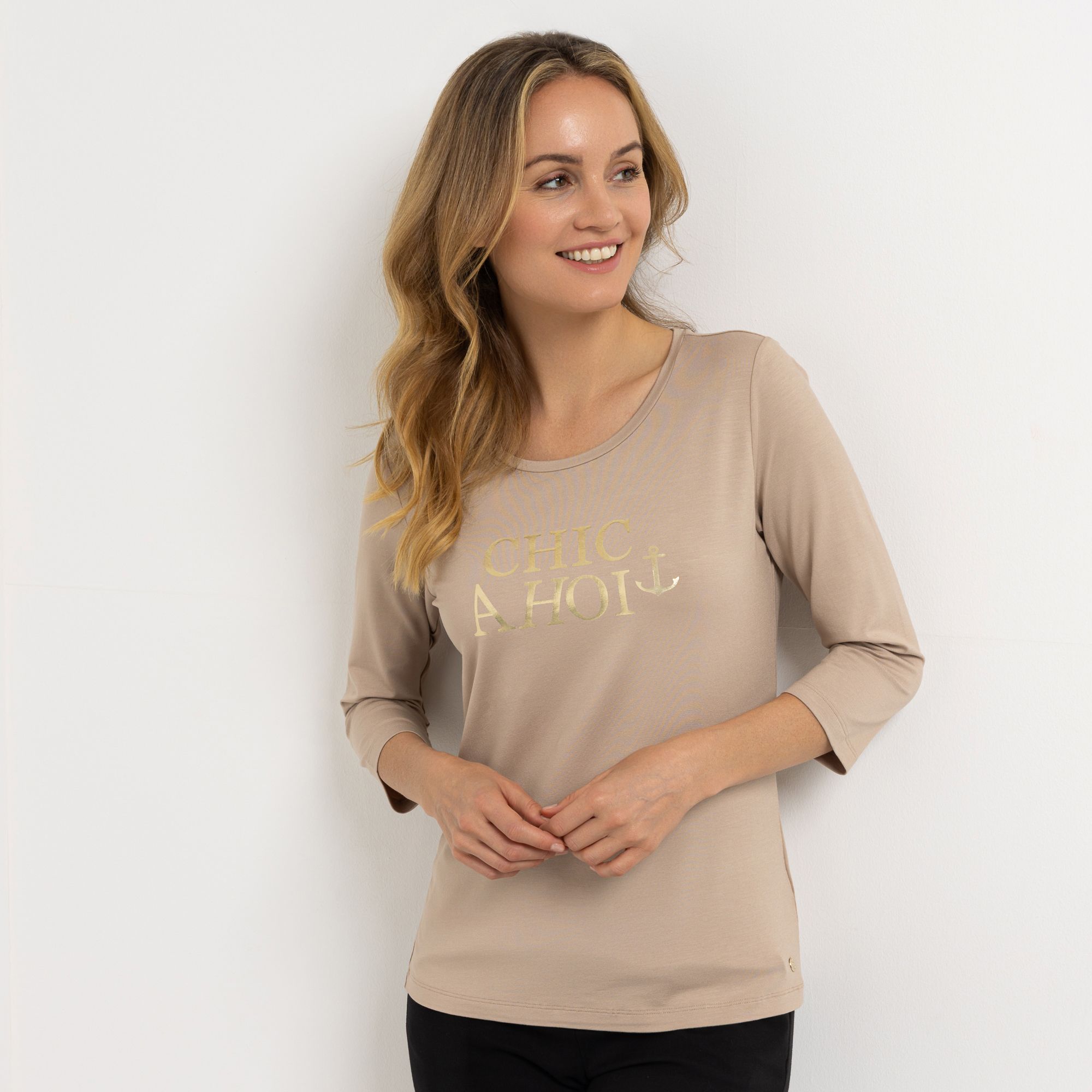 STRANDFEIN Shirt, 3/4-Arm Rundhalsausschnitt mit ECOVERO Viskose figurumspielend