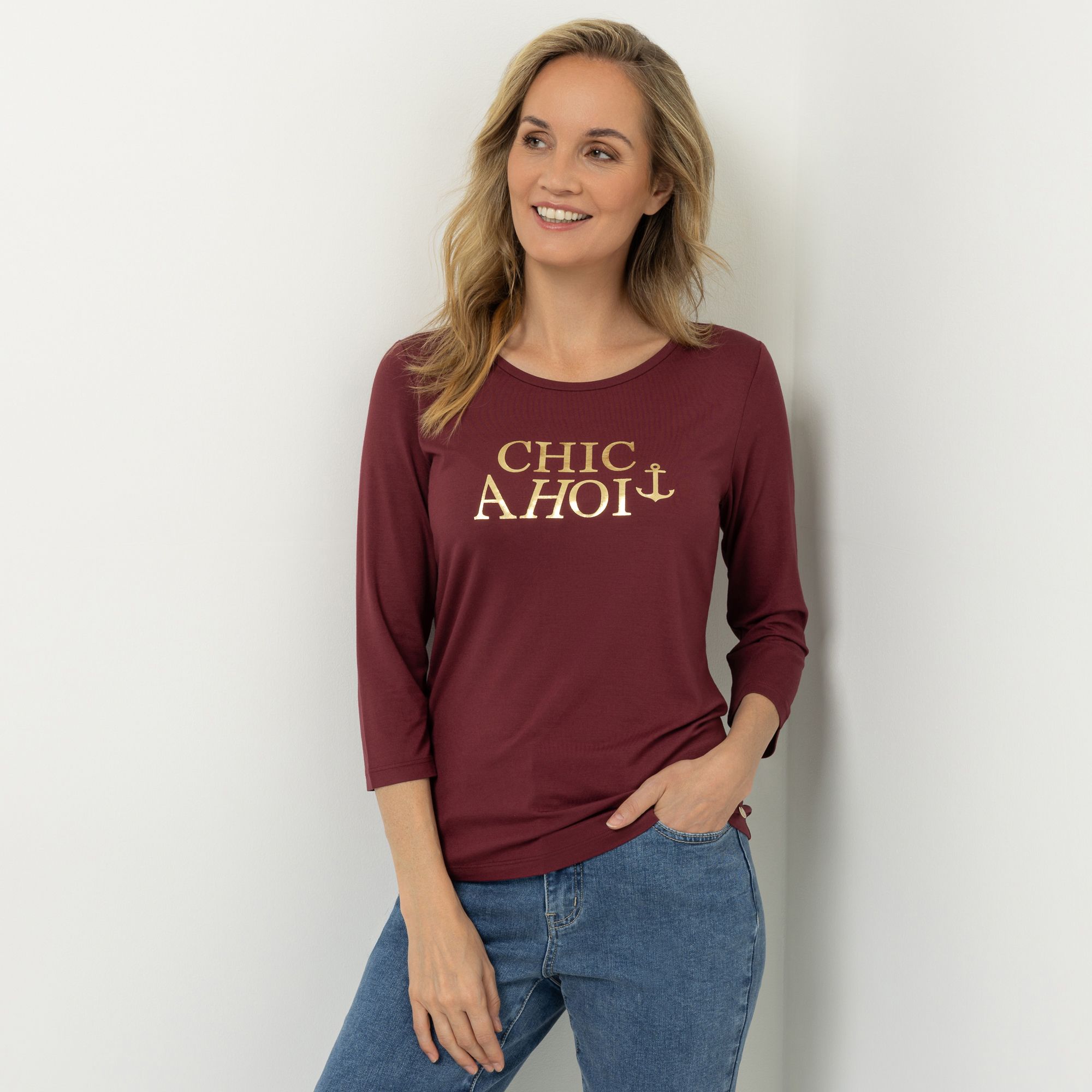 STRANDFEIN Shirt, 3/4-Arm Rundhalsausschnitt mit ECOVERO Viskose figurumspielend