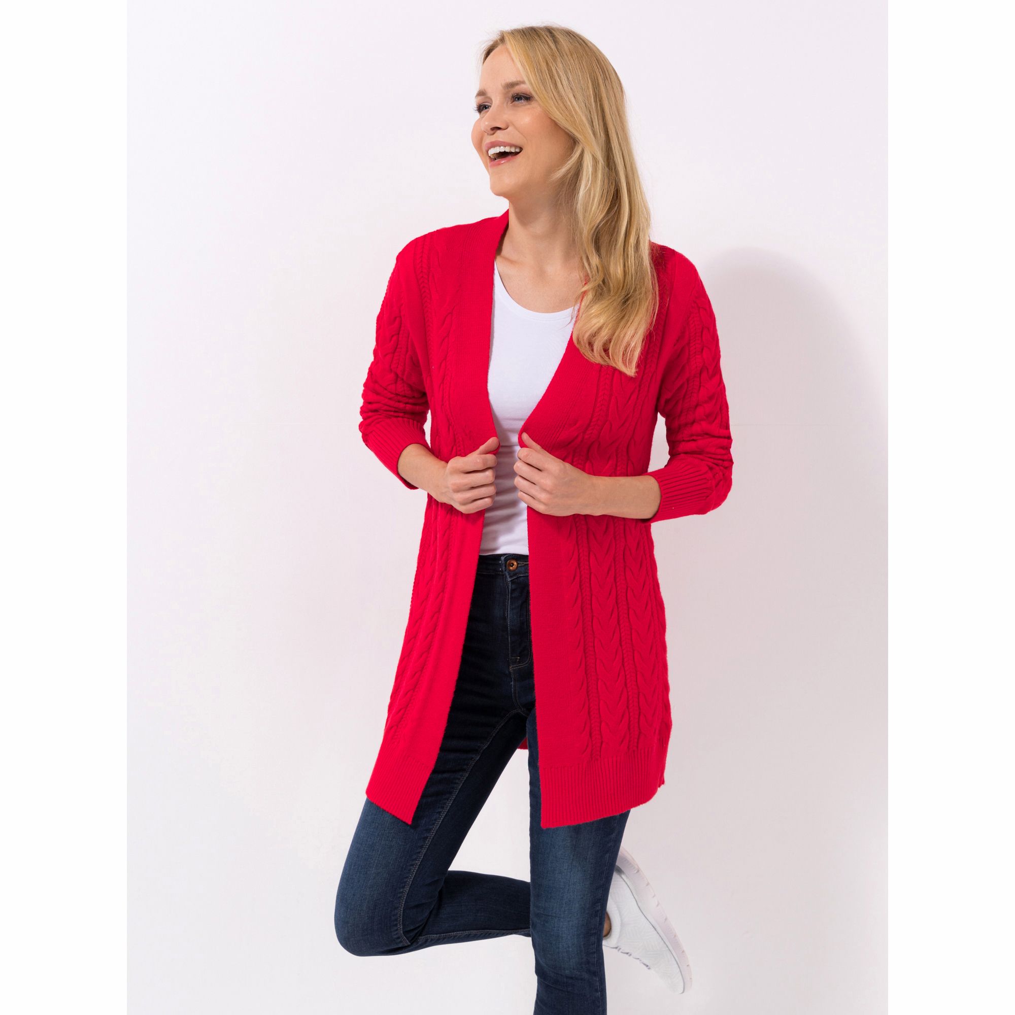 ANNI FOR FRIENDS Longcardigan Amara offene Front Zopfmuster figurumspielend