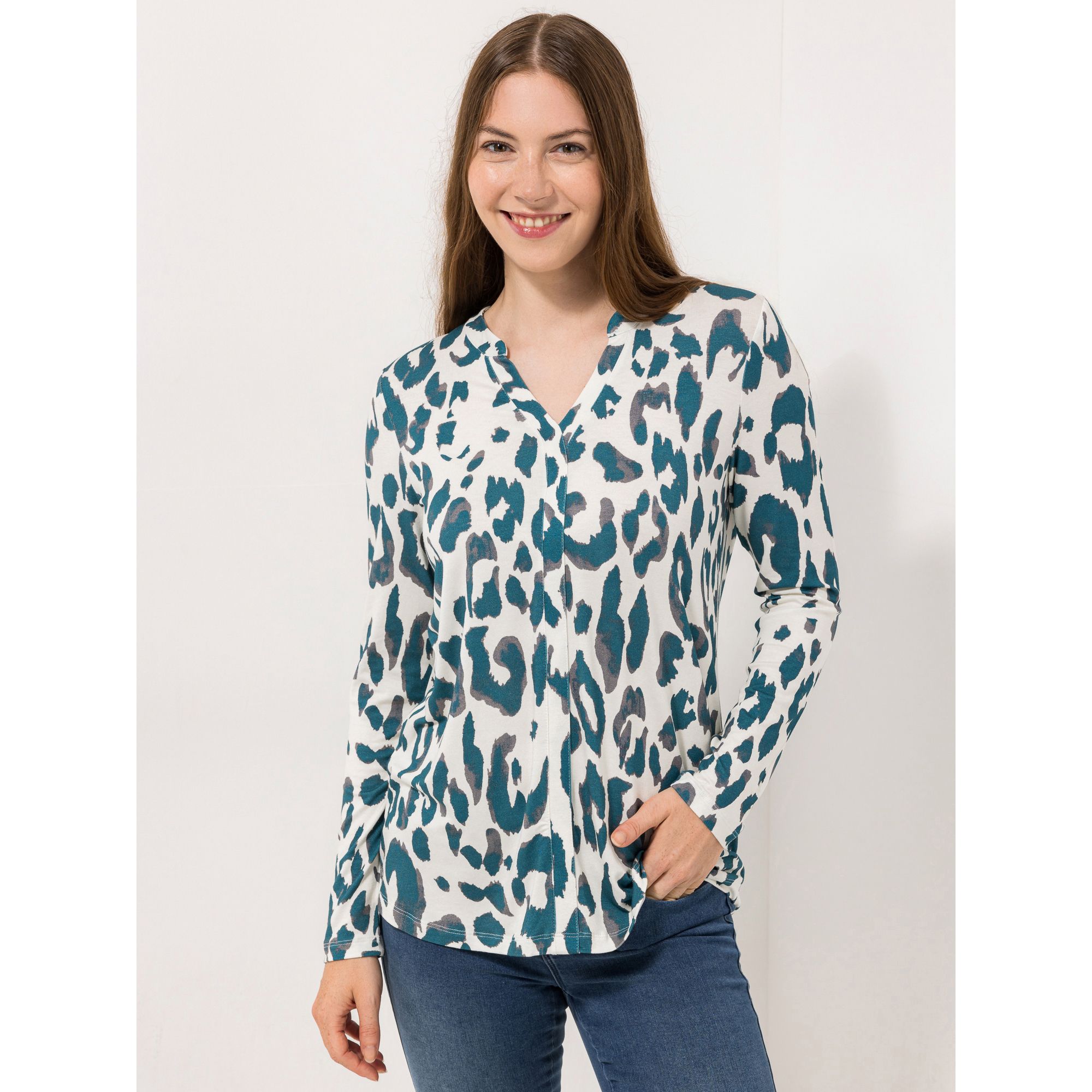 DINE 'N' DANCE Shirt, 1/1-Arm V-Ausschnitt Allover-Druck leger weit