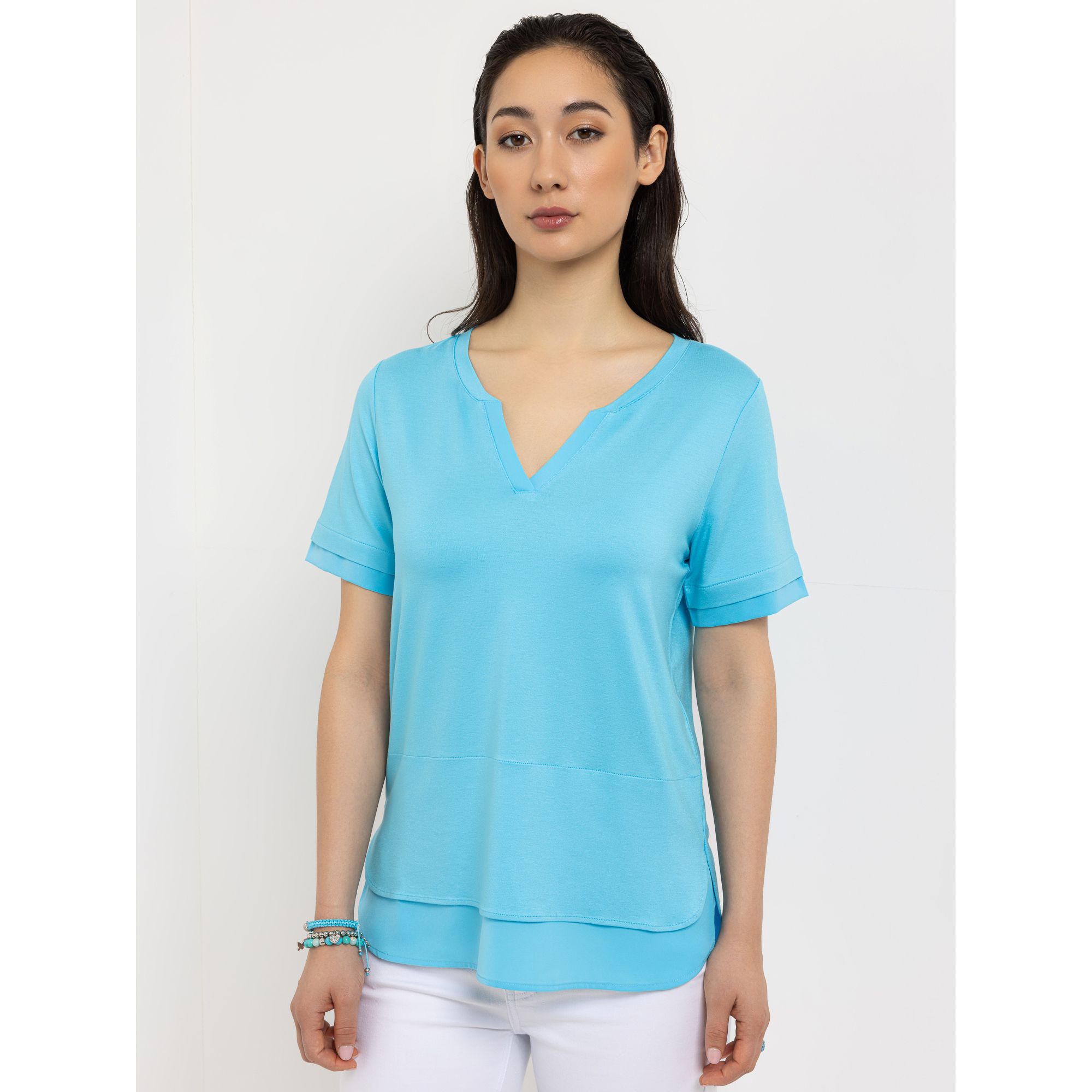 STEFFEN SCHRAUT Shirt, 1/2 Arm Zierausschnitt Detaills aus Webware figurumspielend