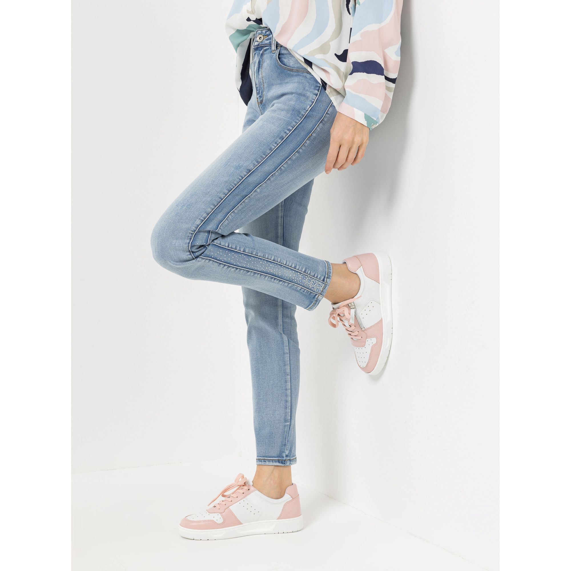 DINE 'N' DANCE Jeanshose Salsa knöchellang Ziersteinbesatz schmales Bein