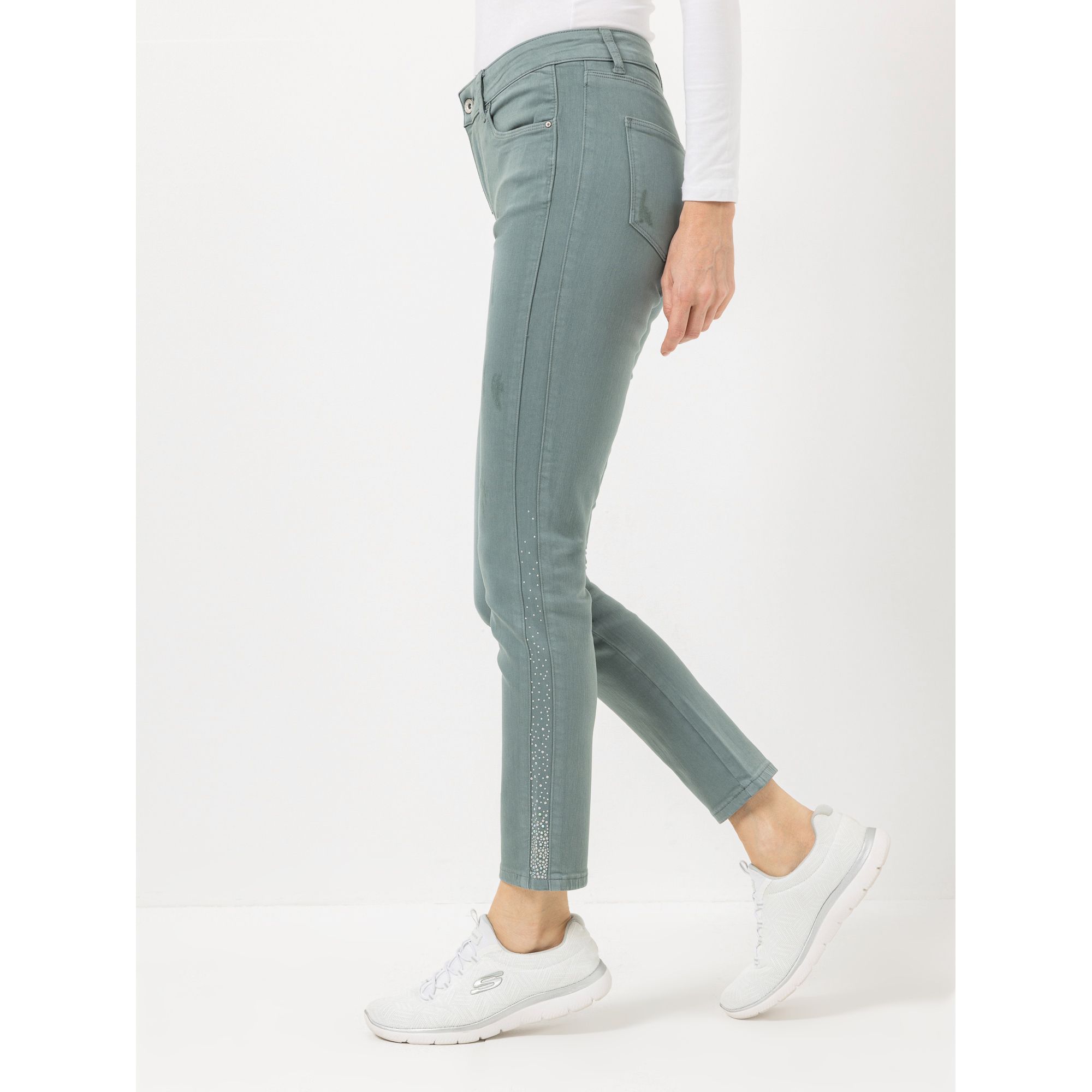 DINE 'N' DANCE Jeanshose Salsa knöchellang Ziersteinbesatz schmales Bein