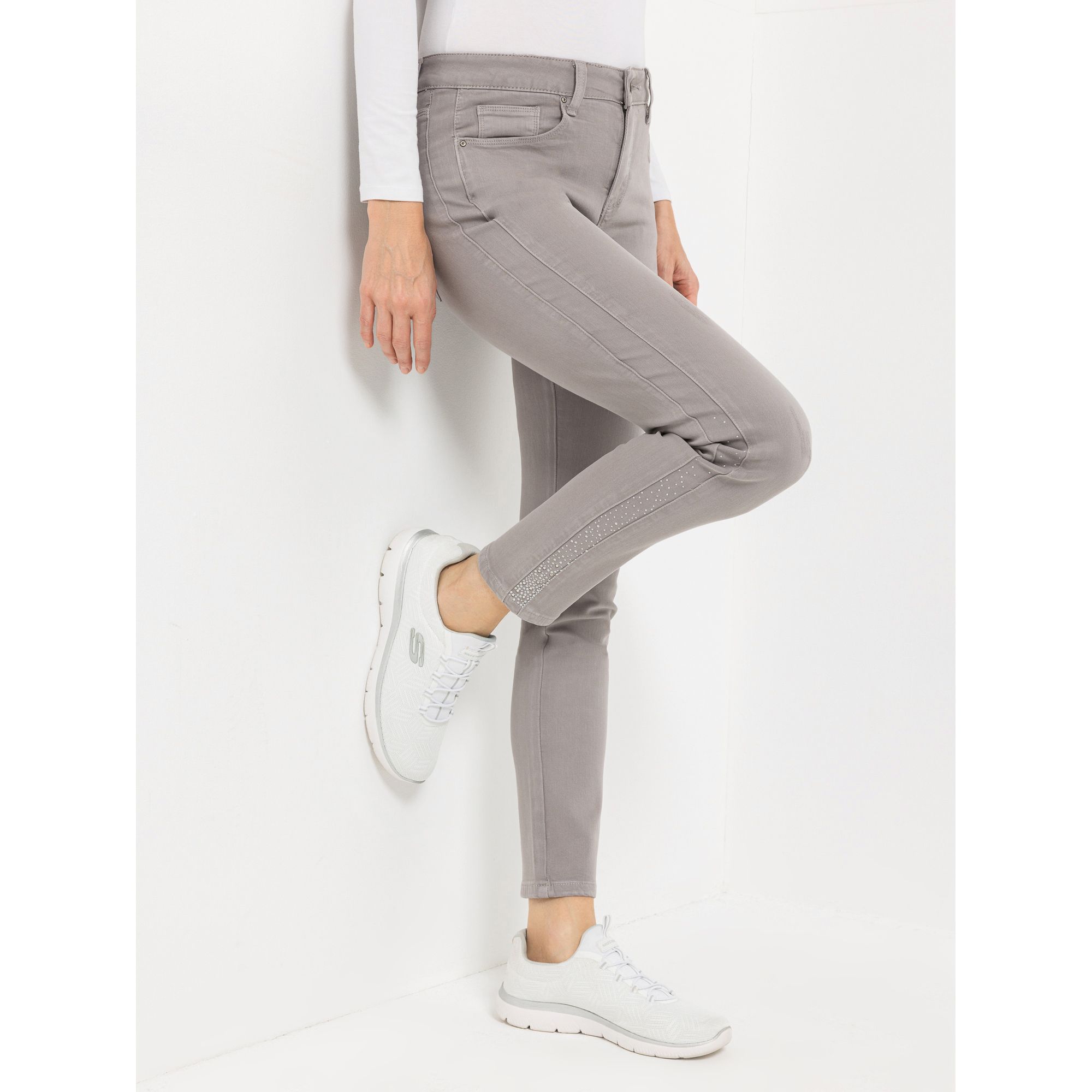 DINE 'N' DANCE Jeanshose Salsa knöchellang Ziersteinbesatz schmales Bein