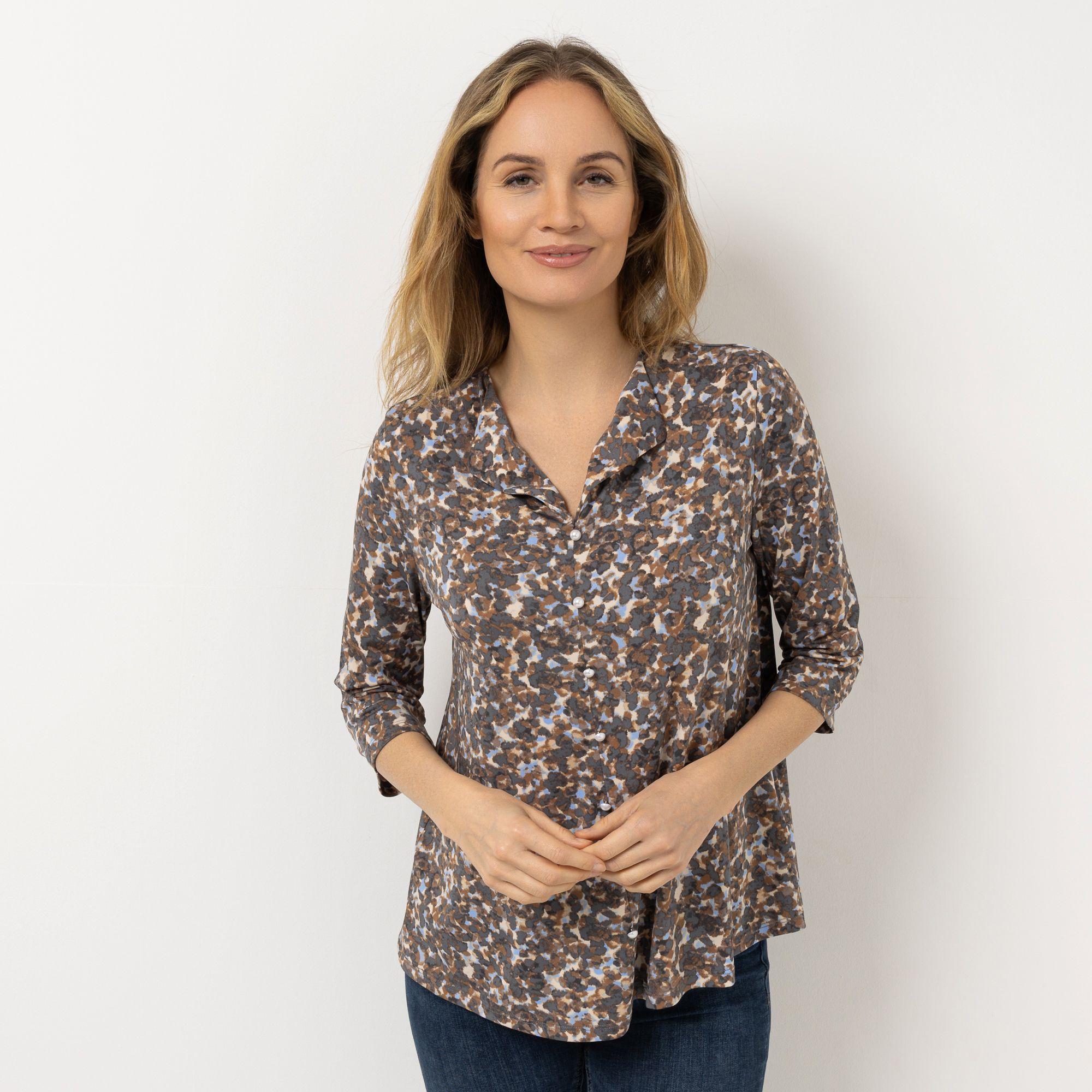 KIM & CO. Shirt, 3/4-Arm Brazil Knit Jersey Kunstperlen-Details figurumspielend