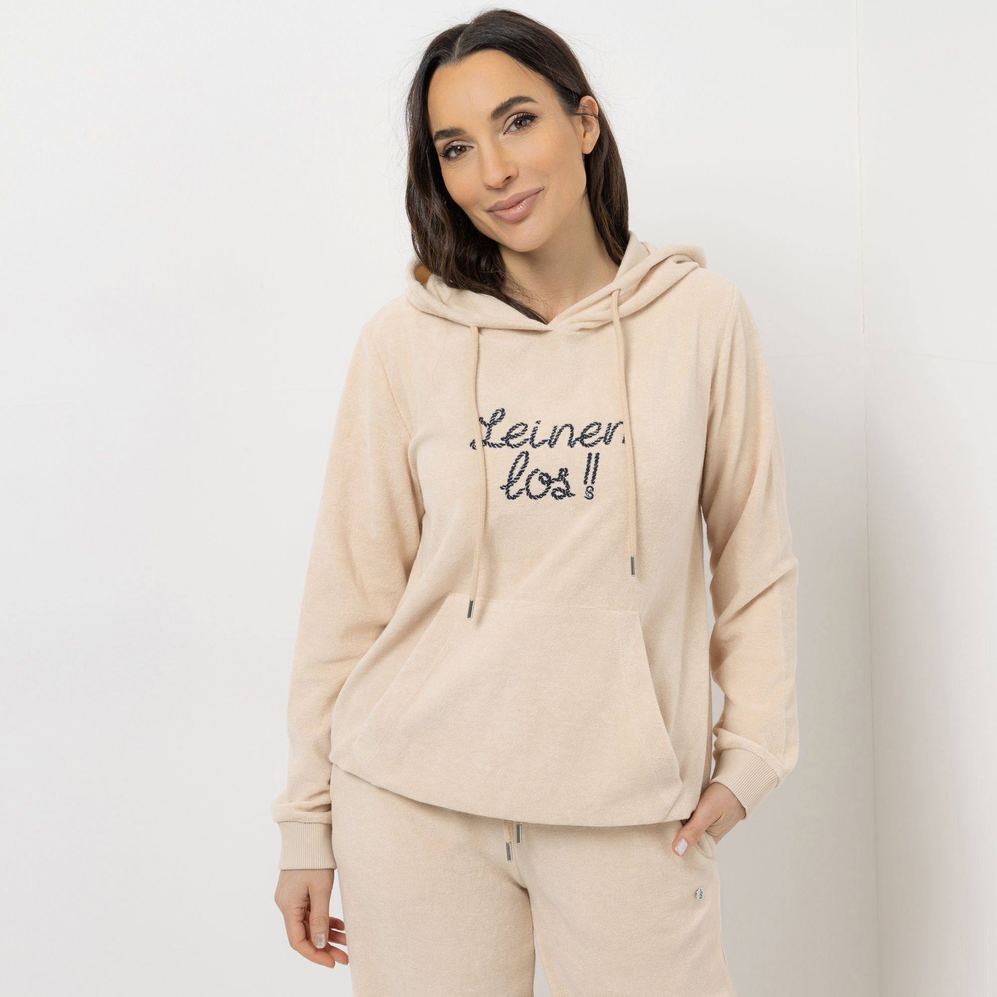 STRANDFEIN Frottee-Hoodie Kängurutasche Stickerei leger weit