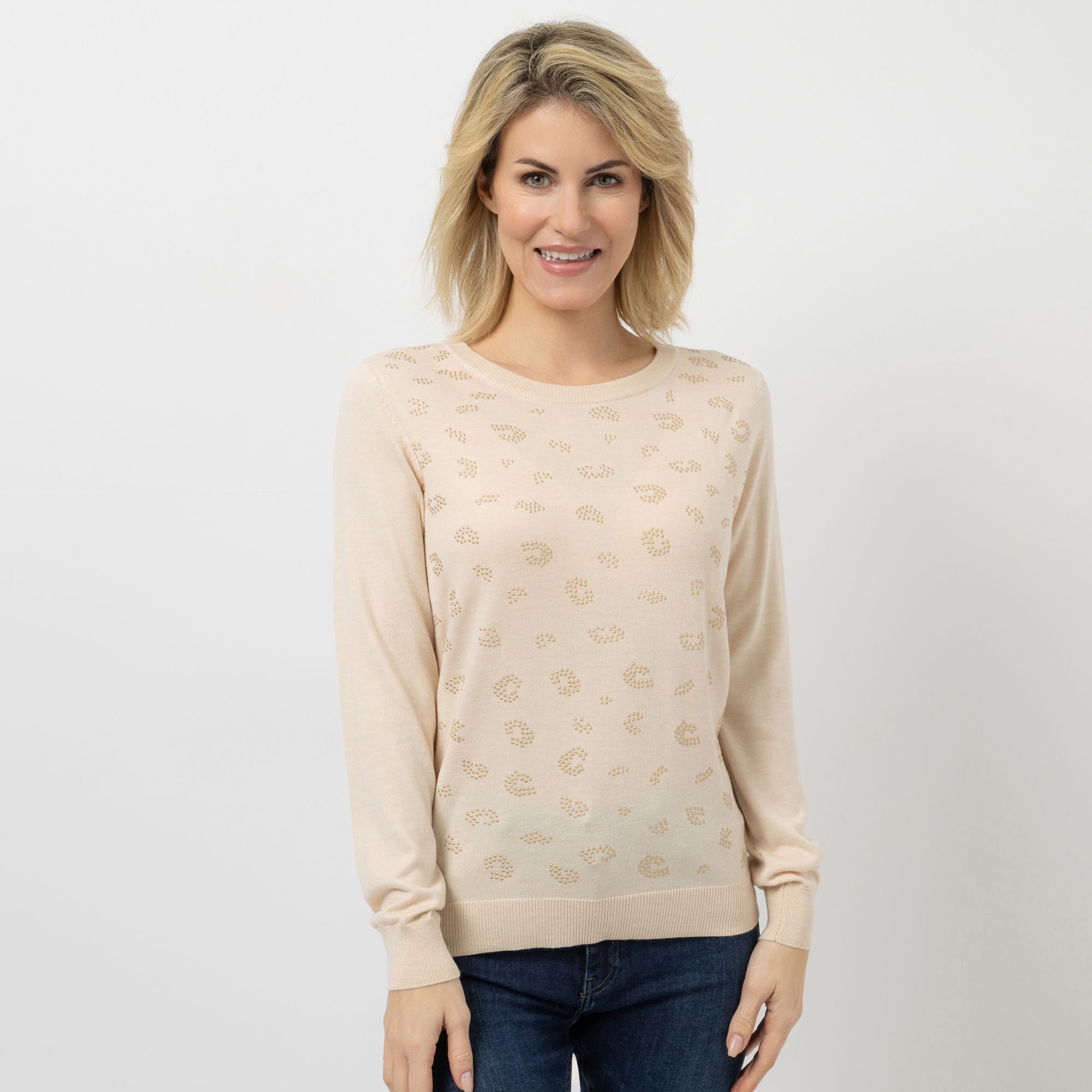 EVA LUTZ Pullover Rundhalsausschnitt Ziersteine figurumspielend