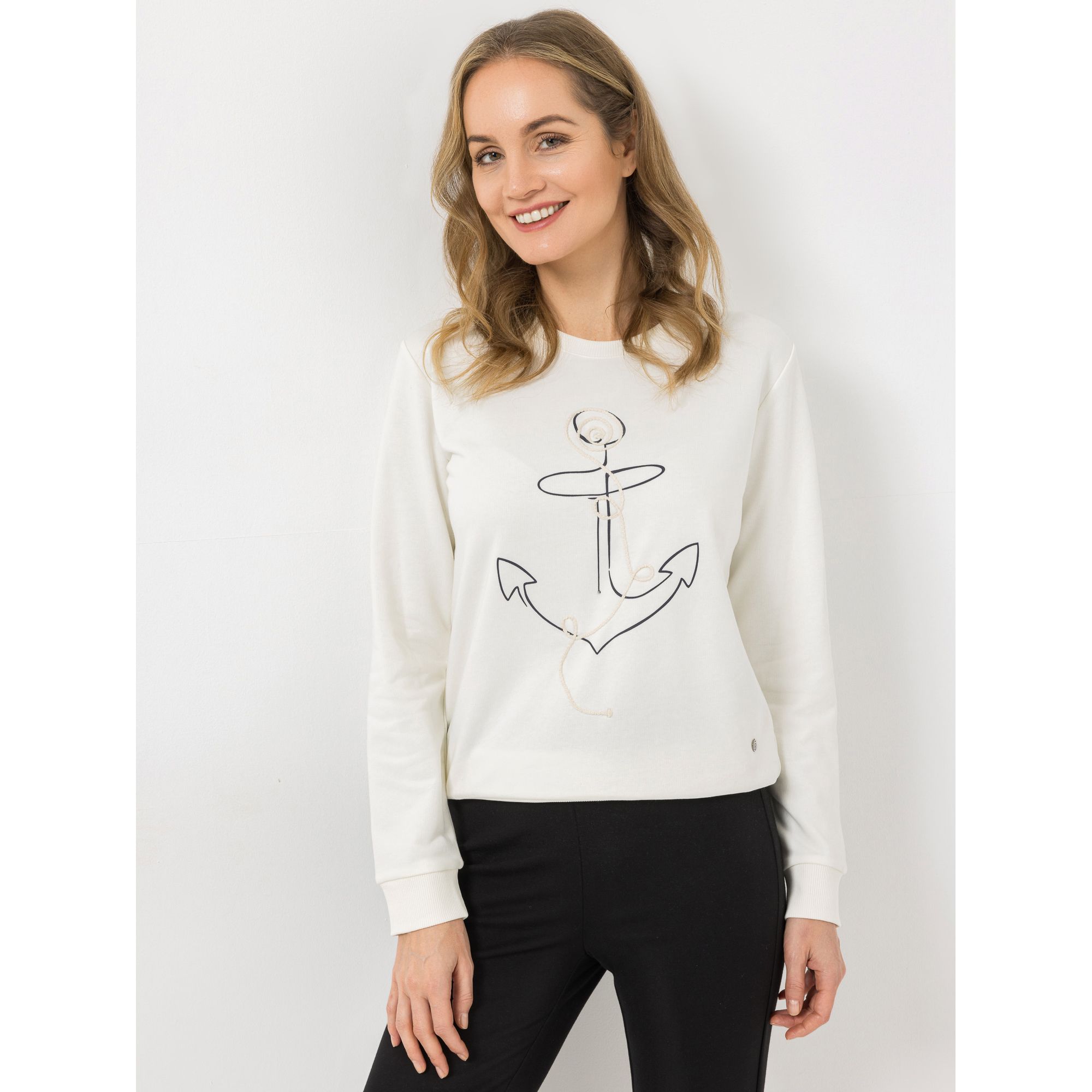 STRANDFEIN Sweatshirt Rundhalsausschnitt Ankerdruck mit Kordel figurumspielend