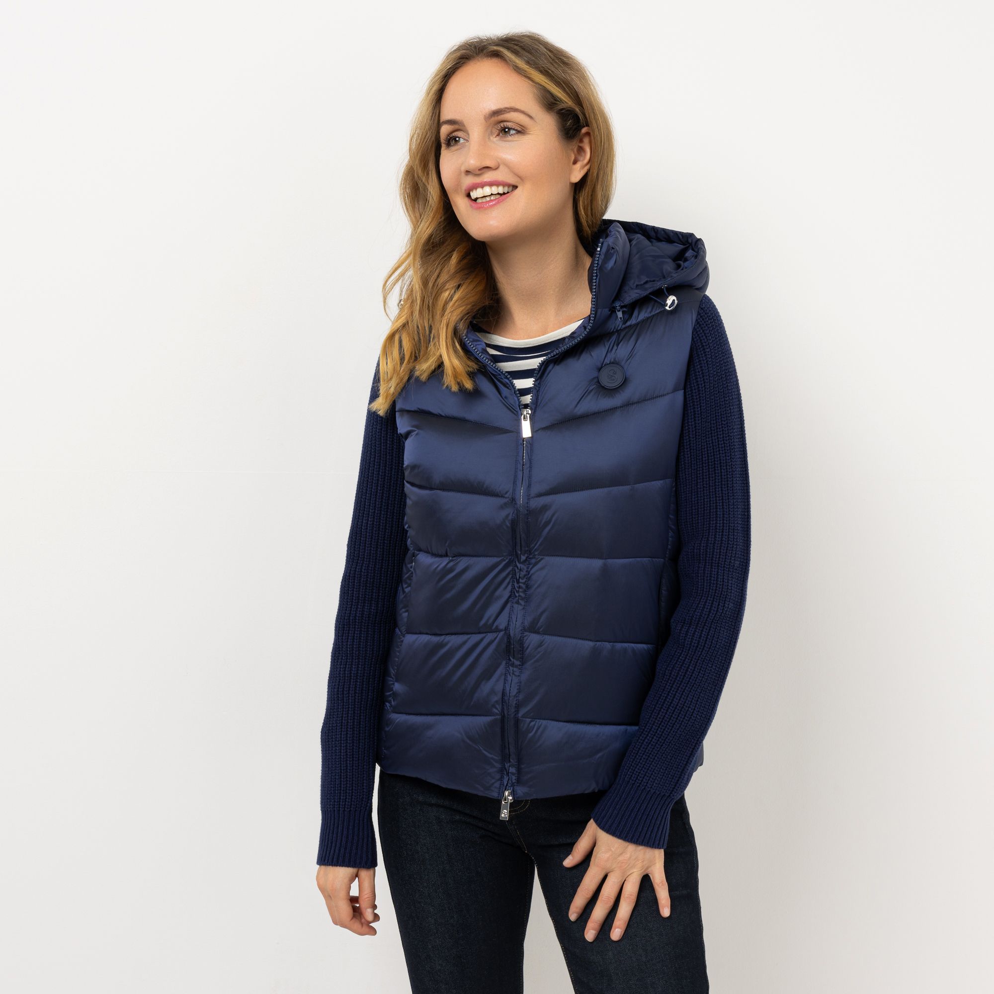 STRANDFEIN Steppjacke gestrickte Ärmel 2-Wege-Reißverschluss figurumspielend