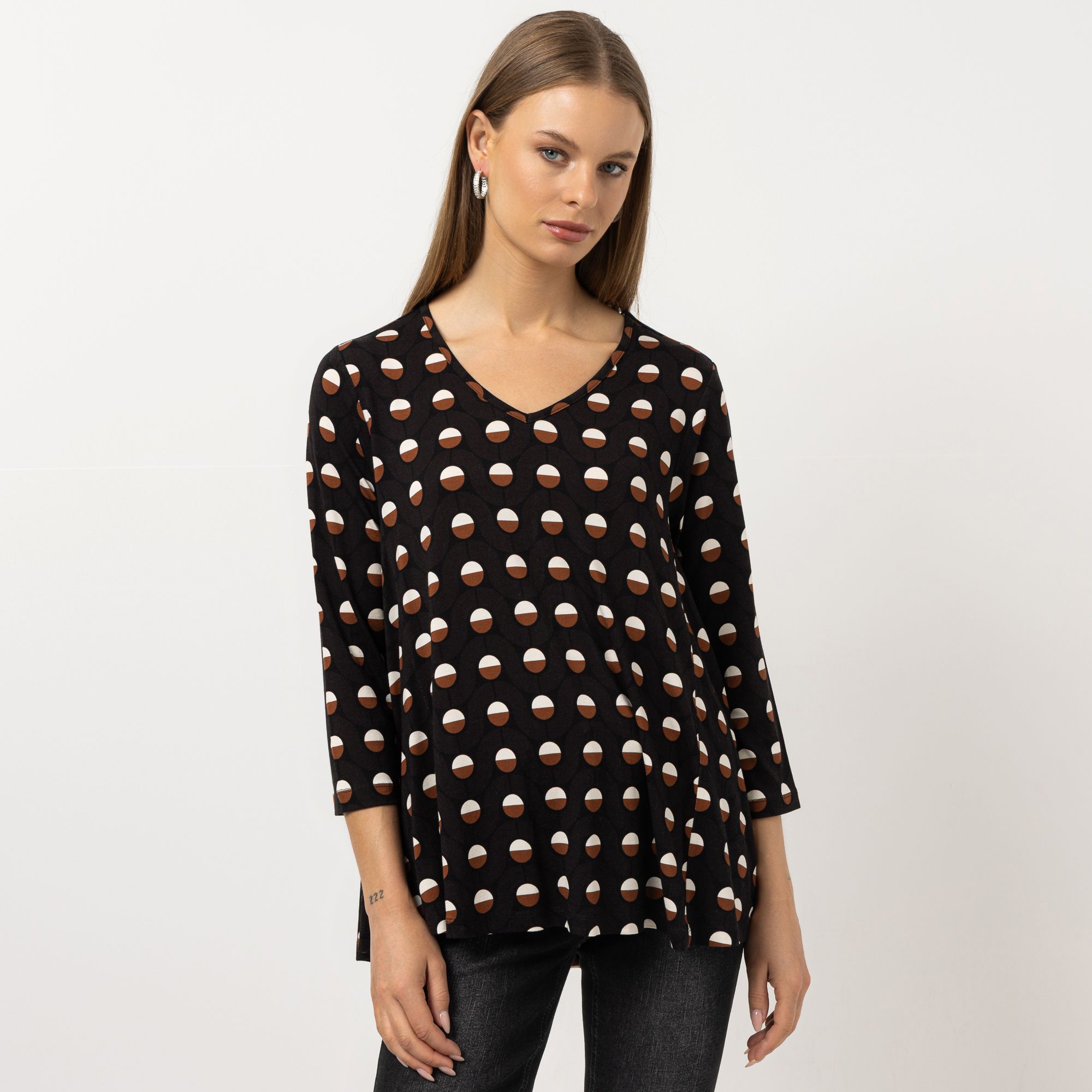 STEFFEN SCHRAUT Shirt, 3/4-Arm V-Ausschnitt Allover-Druck leger weit