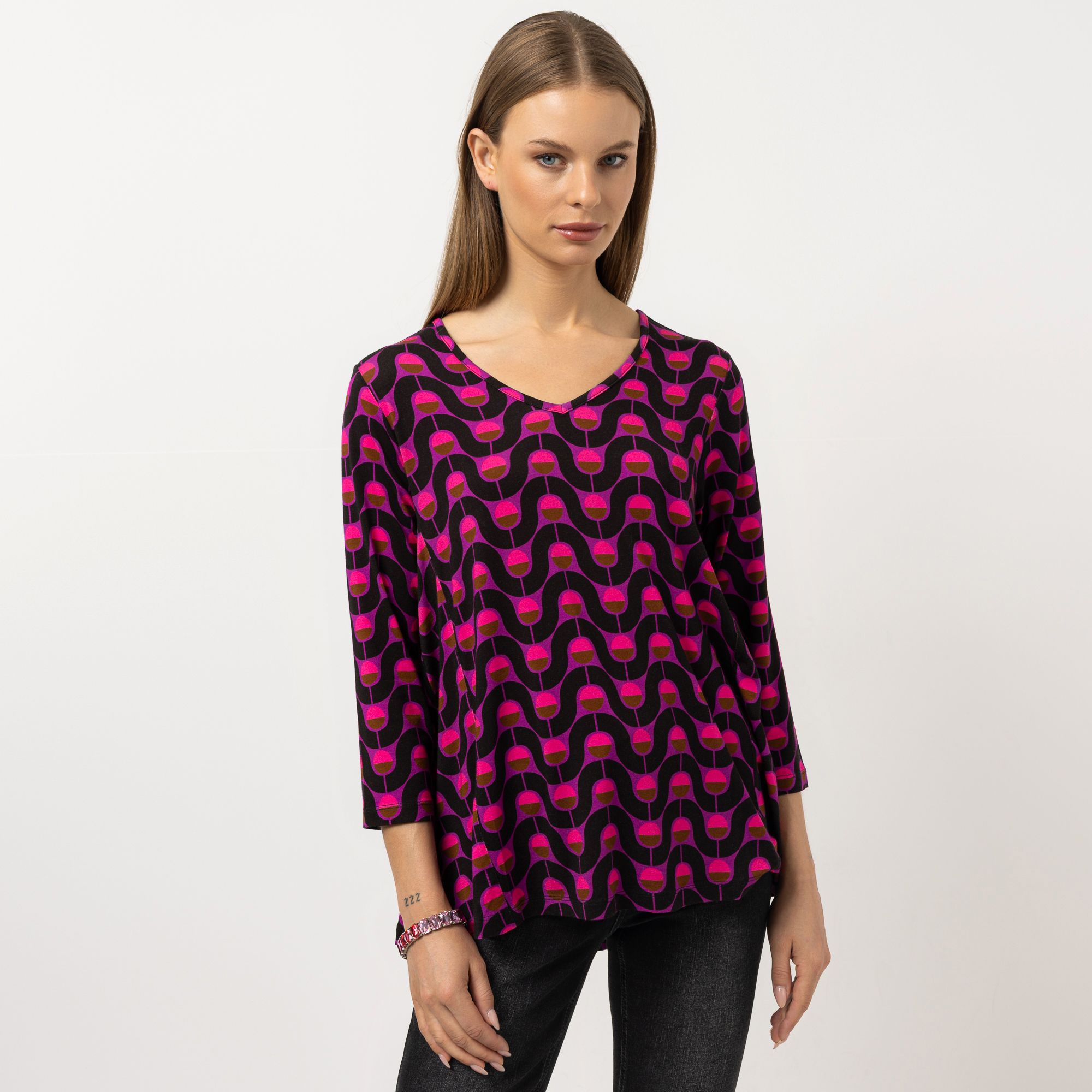 STEFFEN SCHRAUT Shirt, 3/4-Arm V-Ausschnitt Allover-Druck leger weit