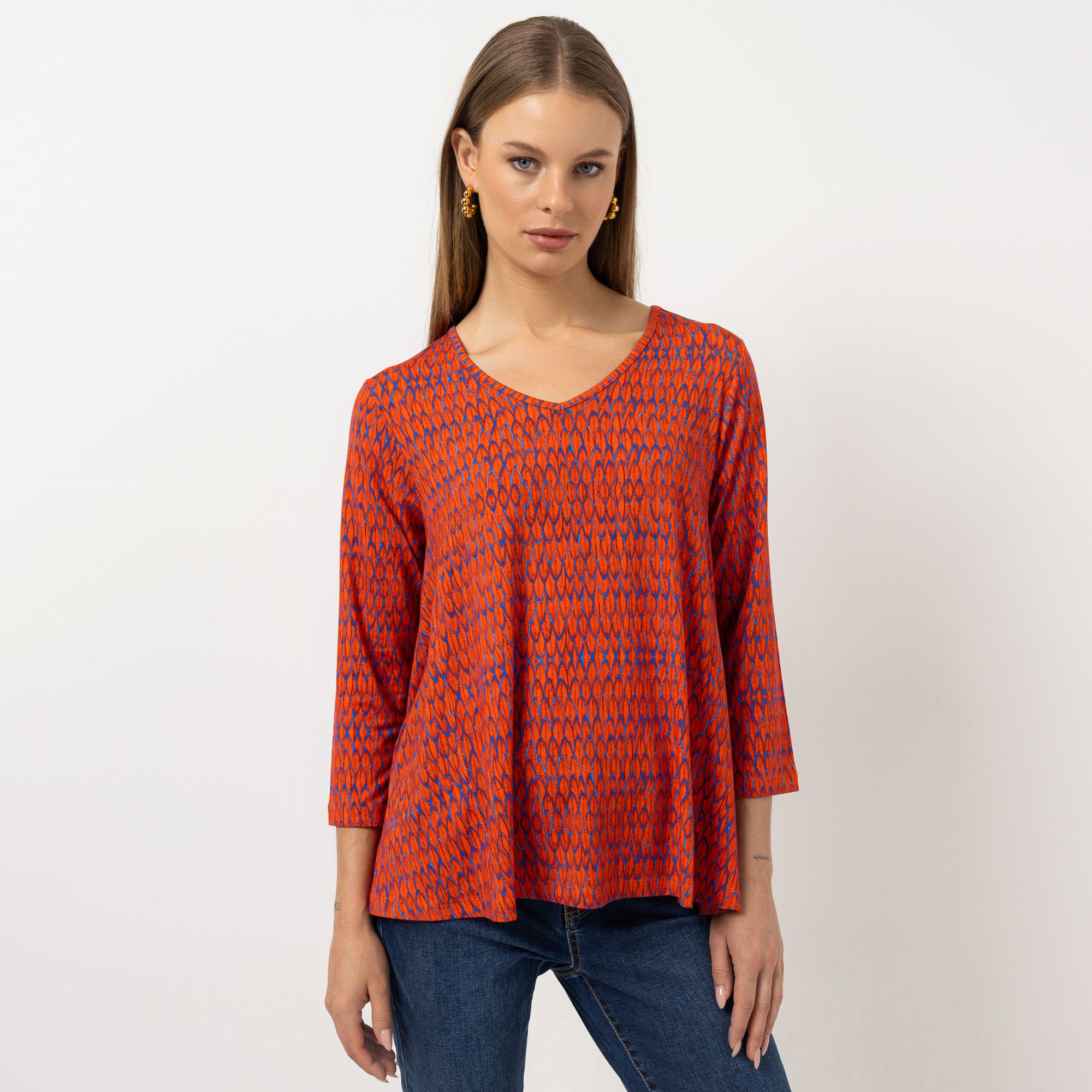 STEFFEN SCHRAUT Shirt, 3/4-Arm V-Ausschnitt Allover-Druck leger weit