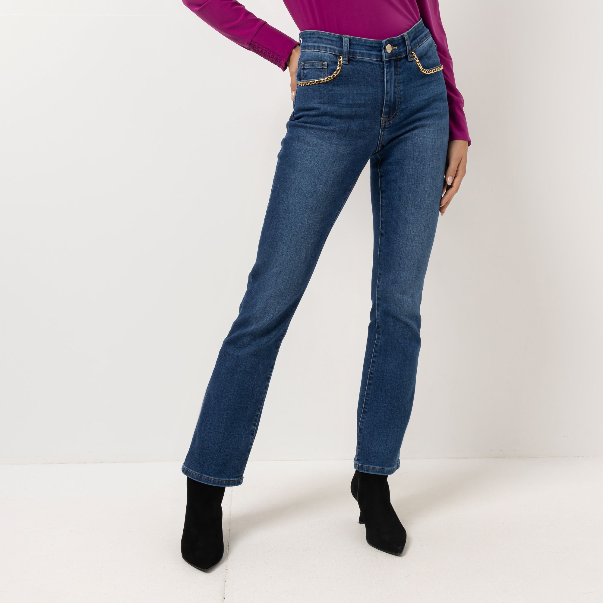 STEFFEN SCHRAUT Jeans, 5-Pocket-Style lange Form Kettendetails ausgestelltes Bein