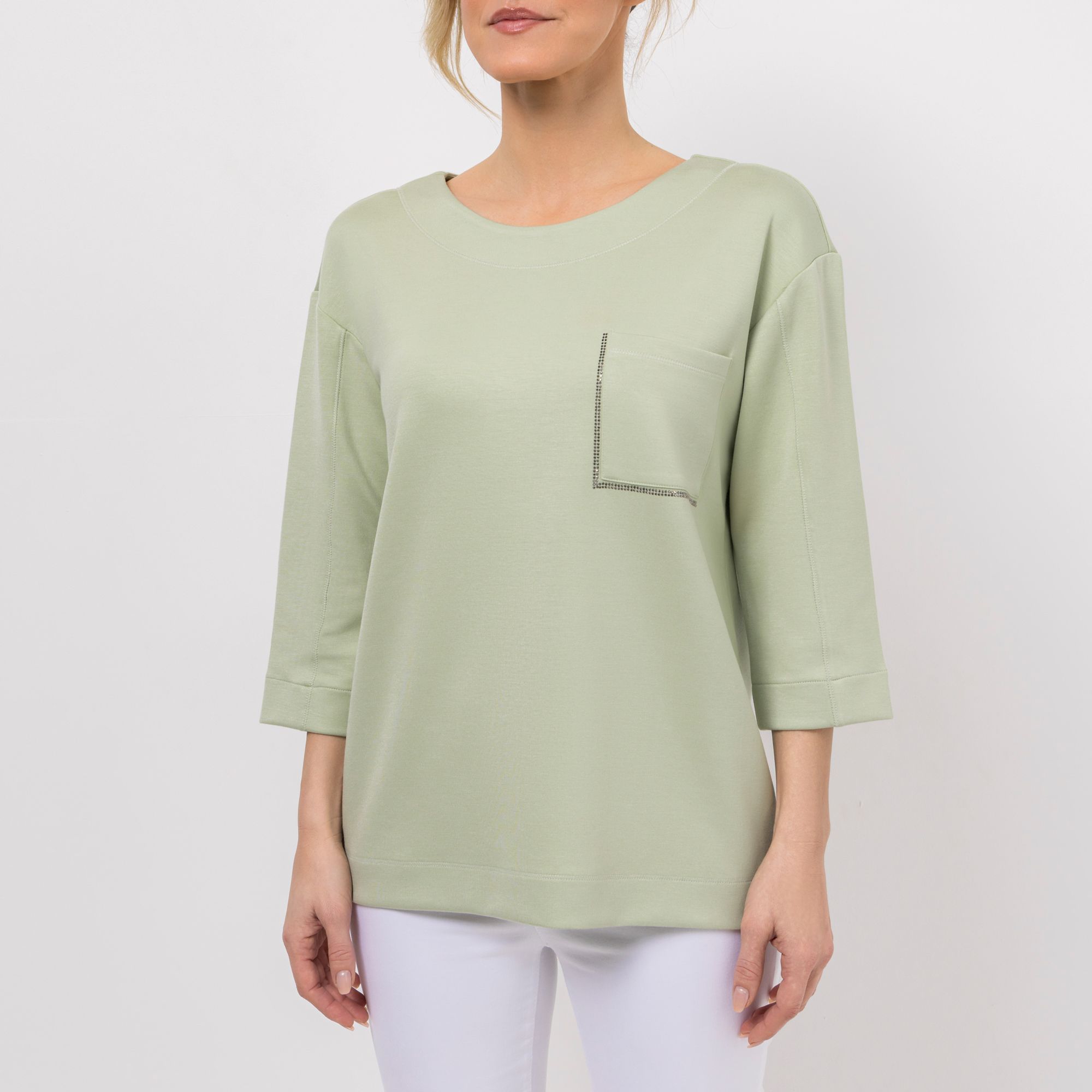 STEFFEN SCHRAUT Scubashirt, 3/4-Arm Rundhalsausschnitt Ziersteine leger weit