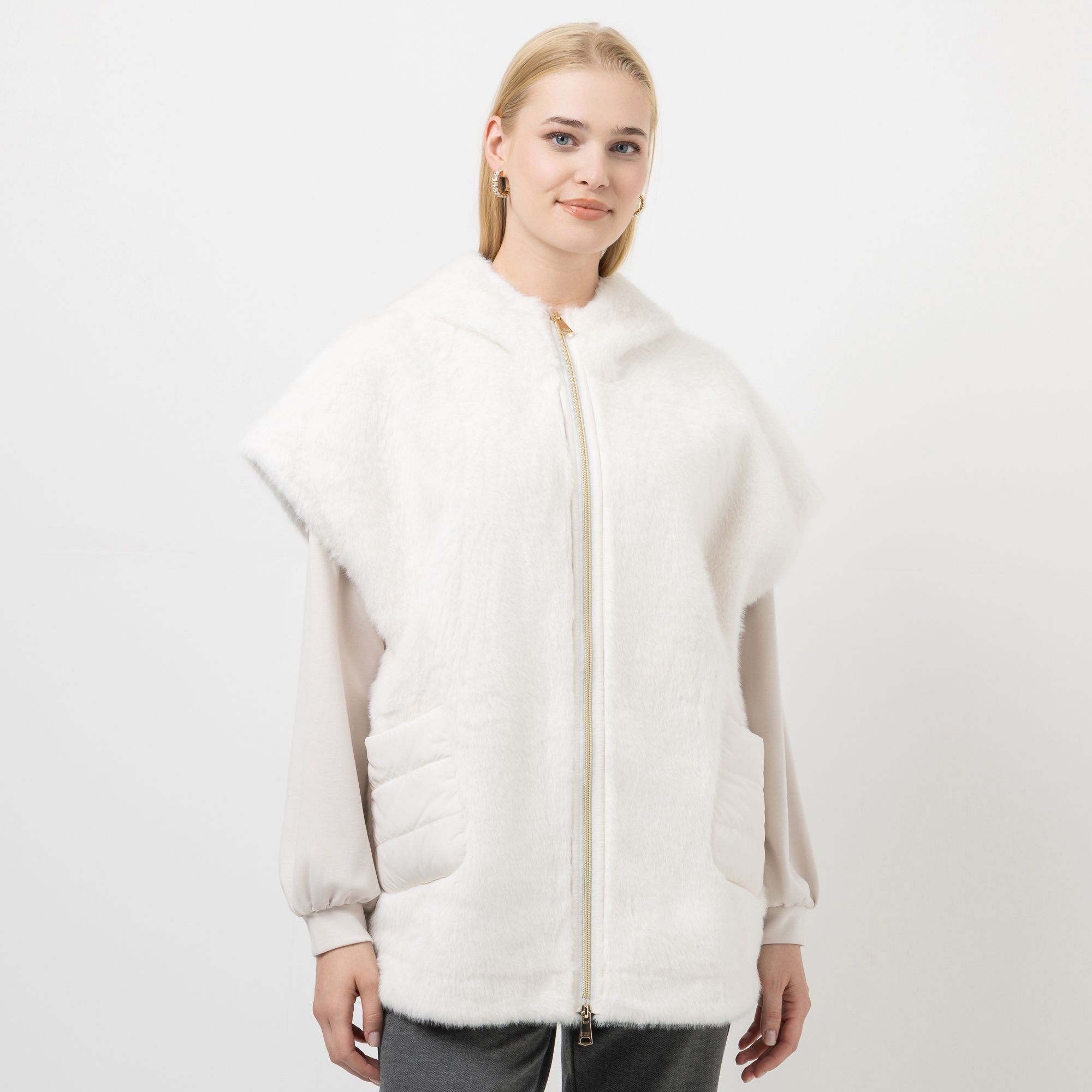 STEFFEN SCHRAUT Cape, Webpelz feste Kapuze 2-Wege-Reißverschluss Oversized