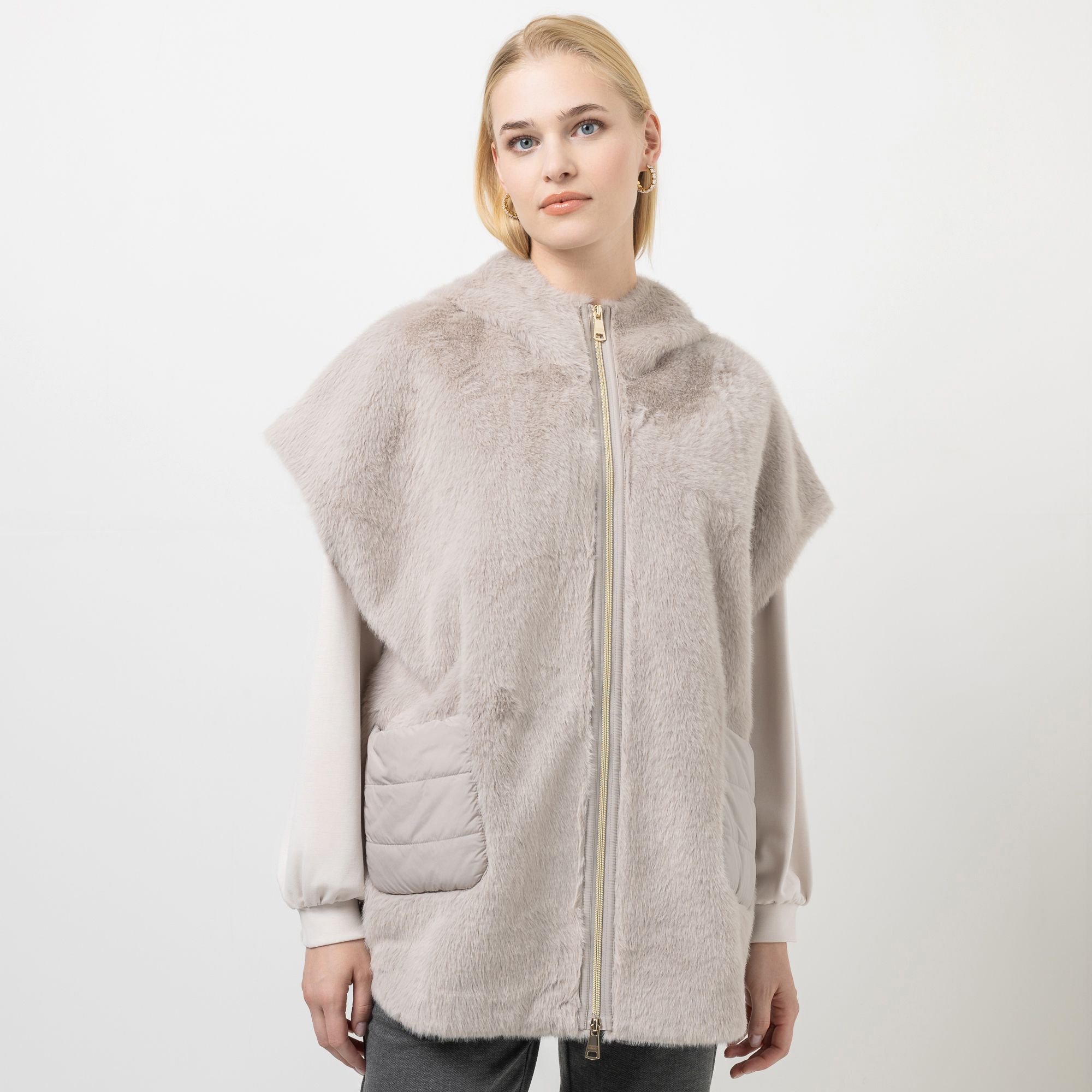 STEFFEN SCHRAUT Cape, Webpelz feste Kapuze 2-Wege-Reißverschluss Oversized