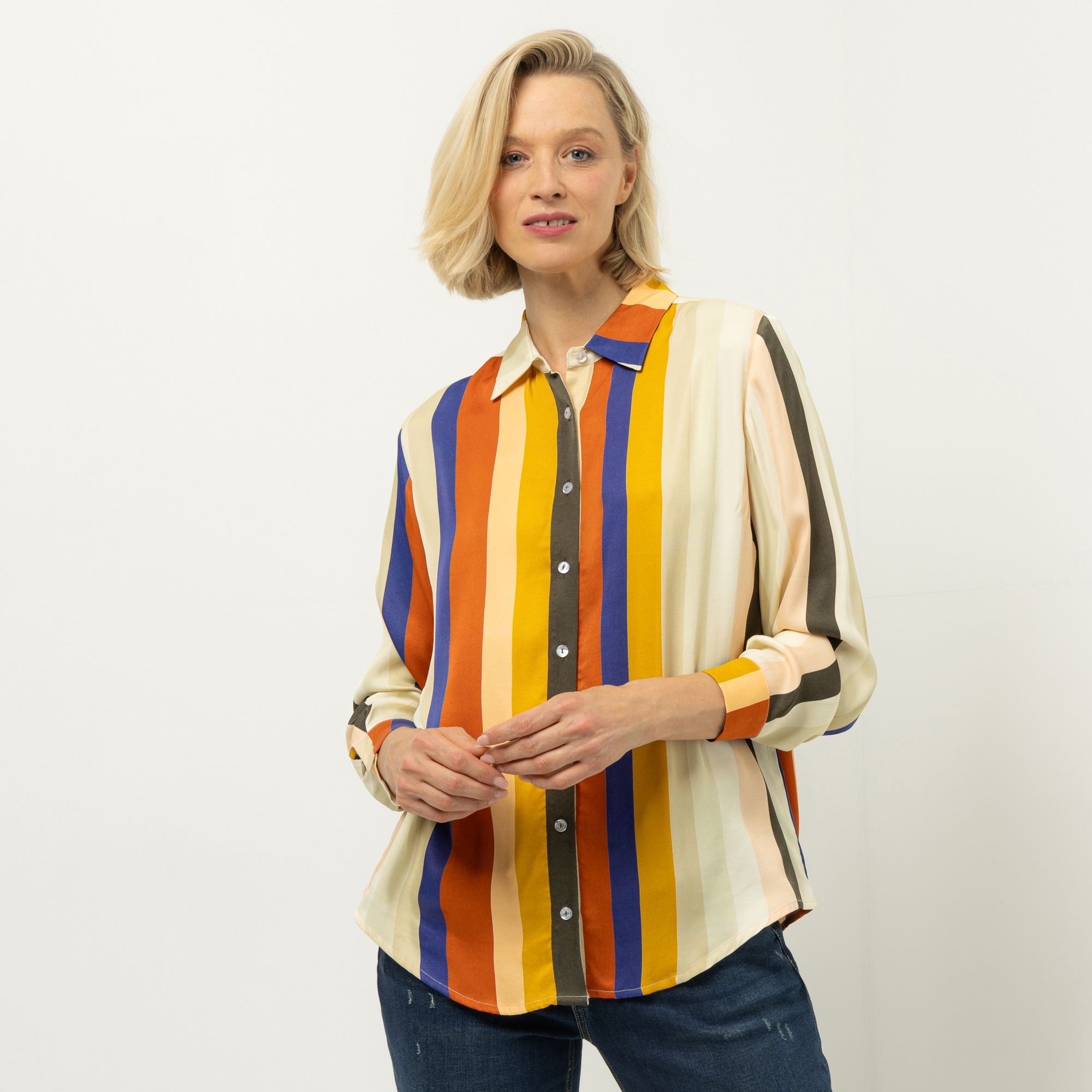 DINE 'N' DANCE Bluse, Langarm Kragen Knopfleiste leger weit