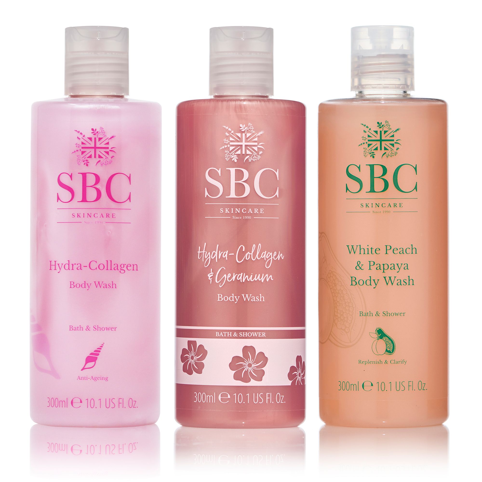 SBC Hydra-Collagen,White Peach & Papaya,Hydra- Collagen &Geranium Duschgel, 3x300ml