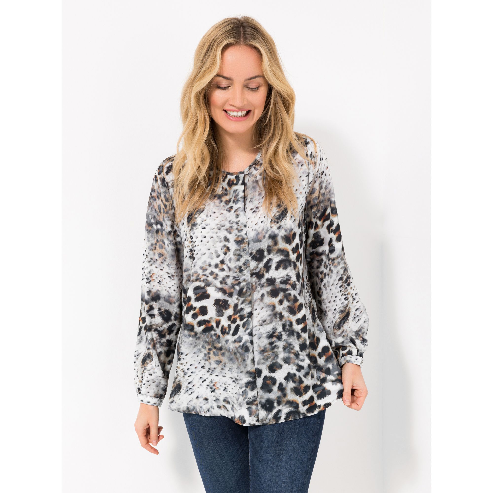 DINE 'N' DANCE Bluse Allover-Druck Rundhalsausschnitt leger weit