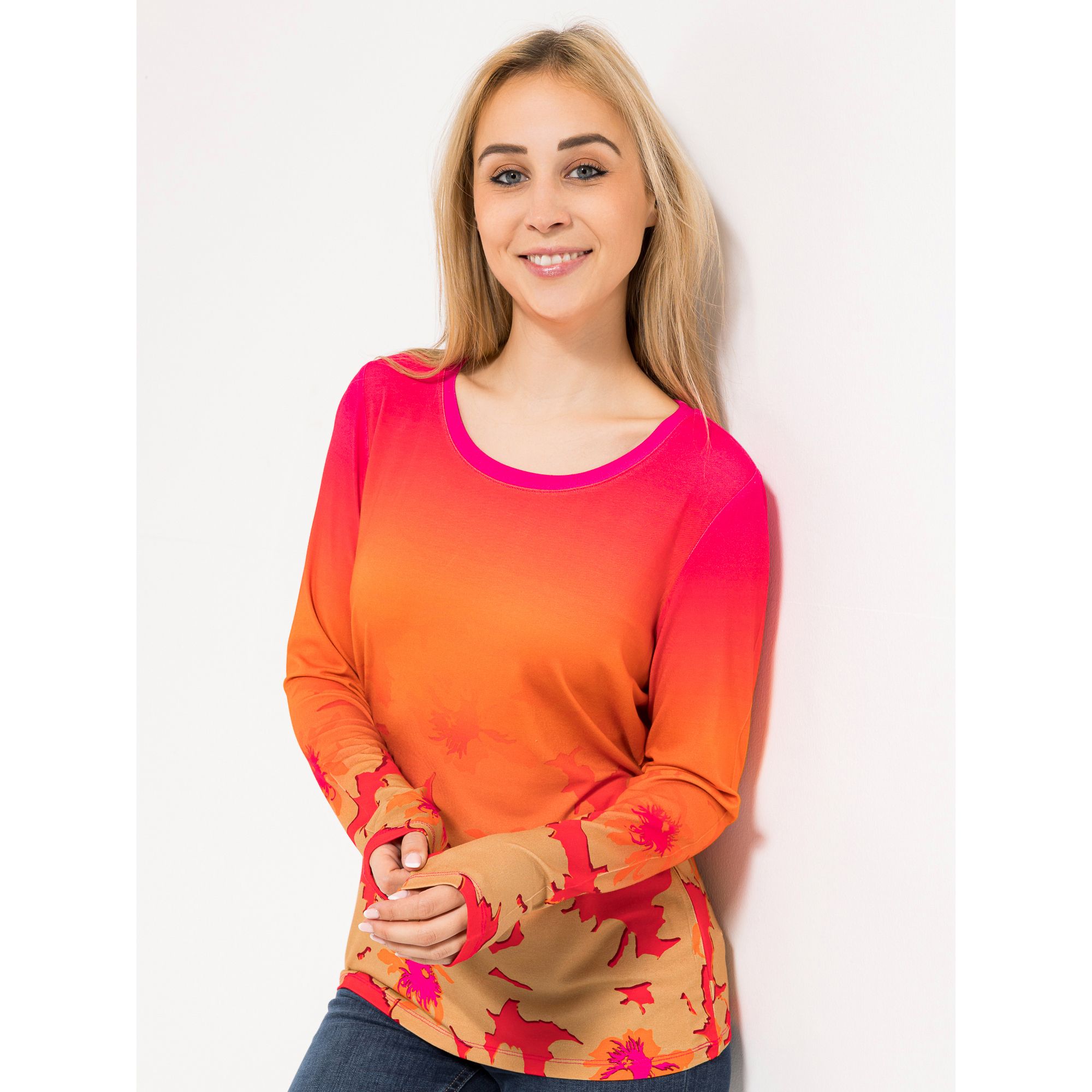 DAWID by Dawid Tomaszewski Shirt, Farbverlauf Rundhalsausschnitt figurumspielend