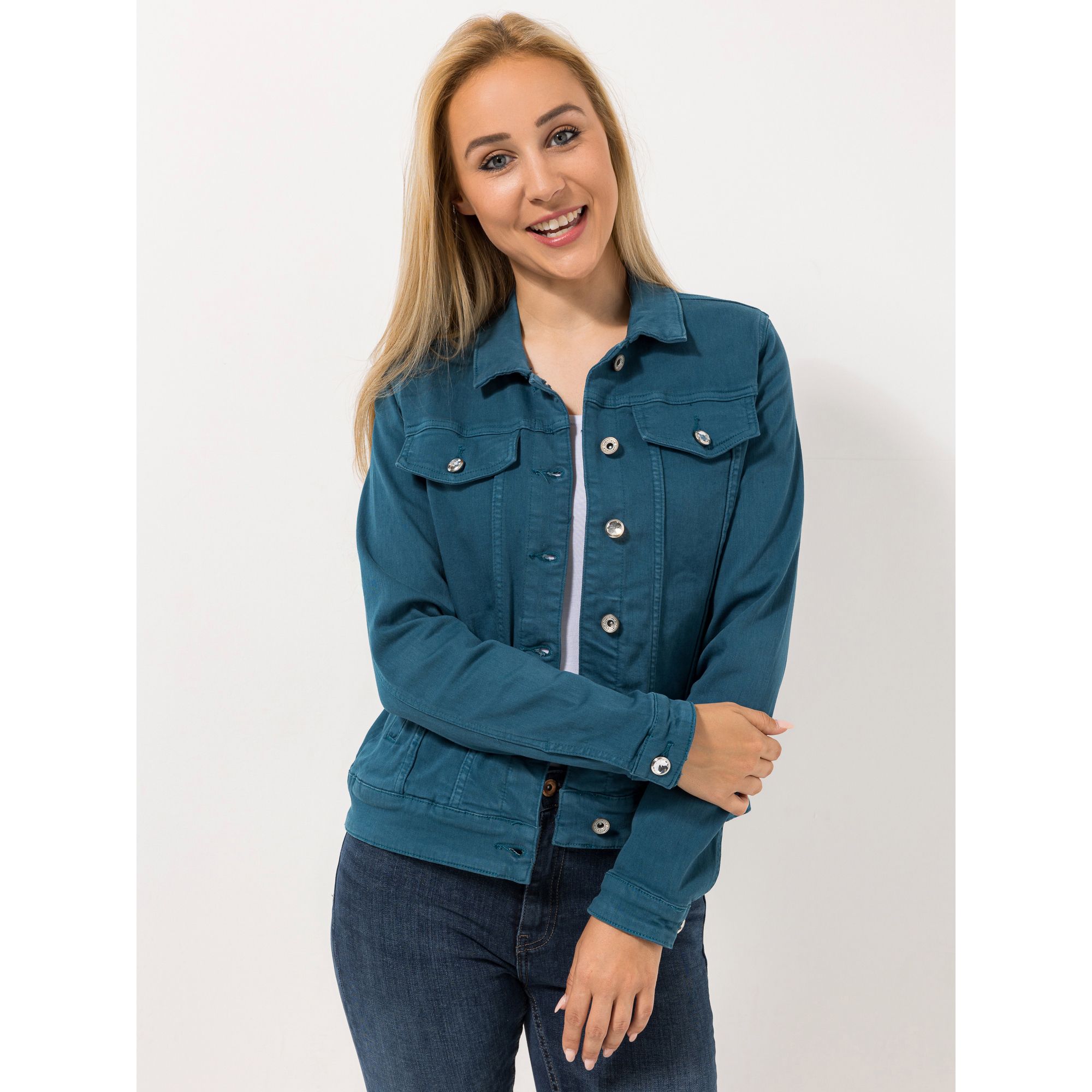 DINE 'N' DANCE Jeansjacke Salsa Knopfleiste Strassknöpfe figurbetont