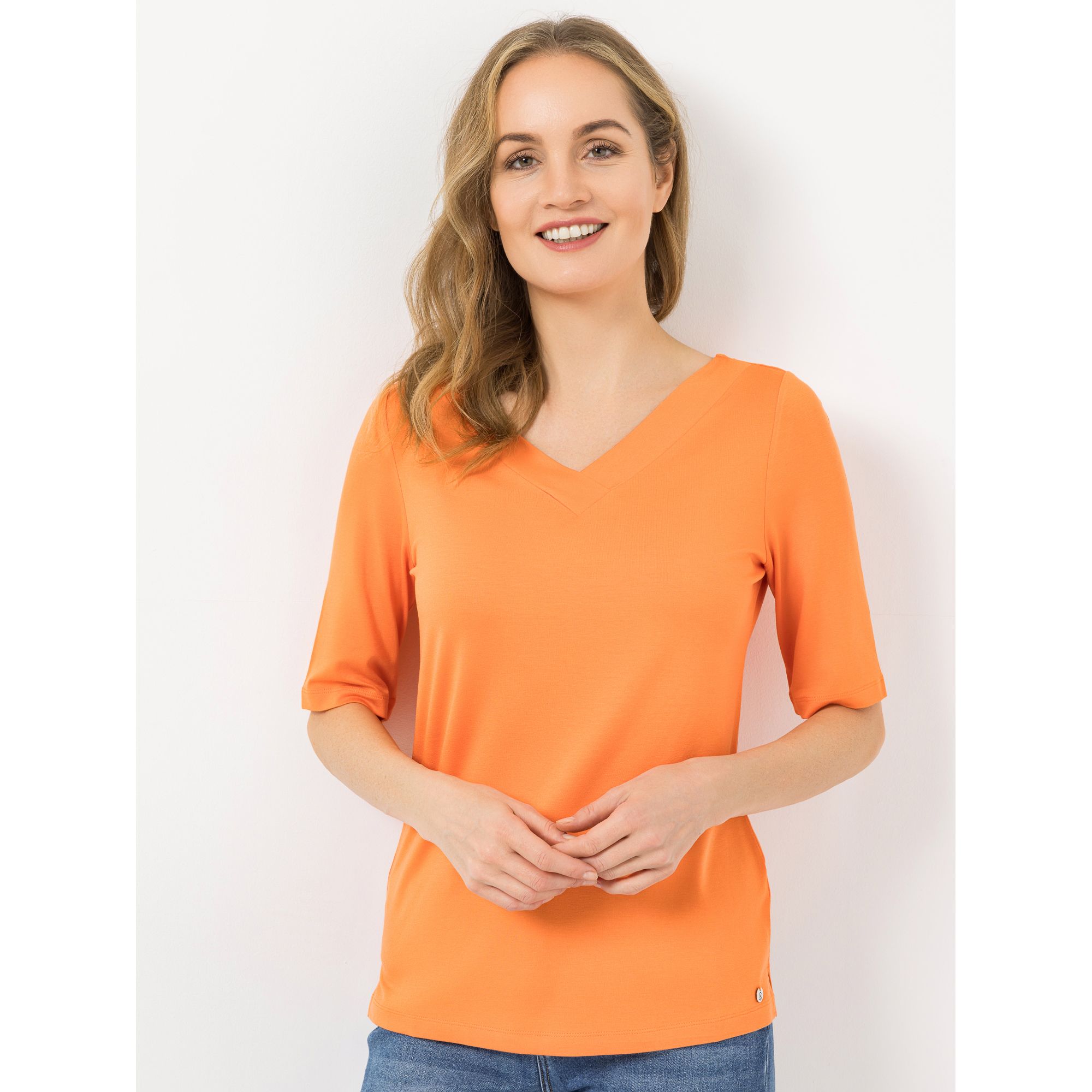 STRANDFEIN Shirt, 1/2 Arm V-Ausschnitt 95% ECOVERO™ Viskose figurumspielend