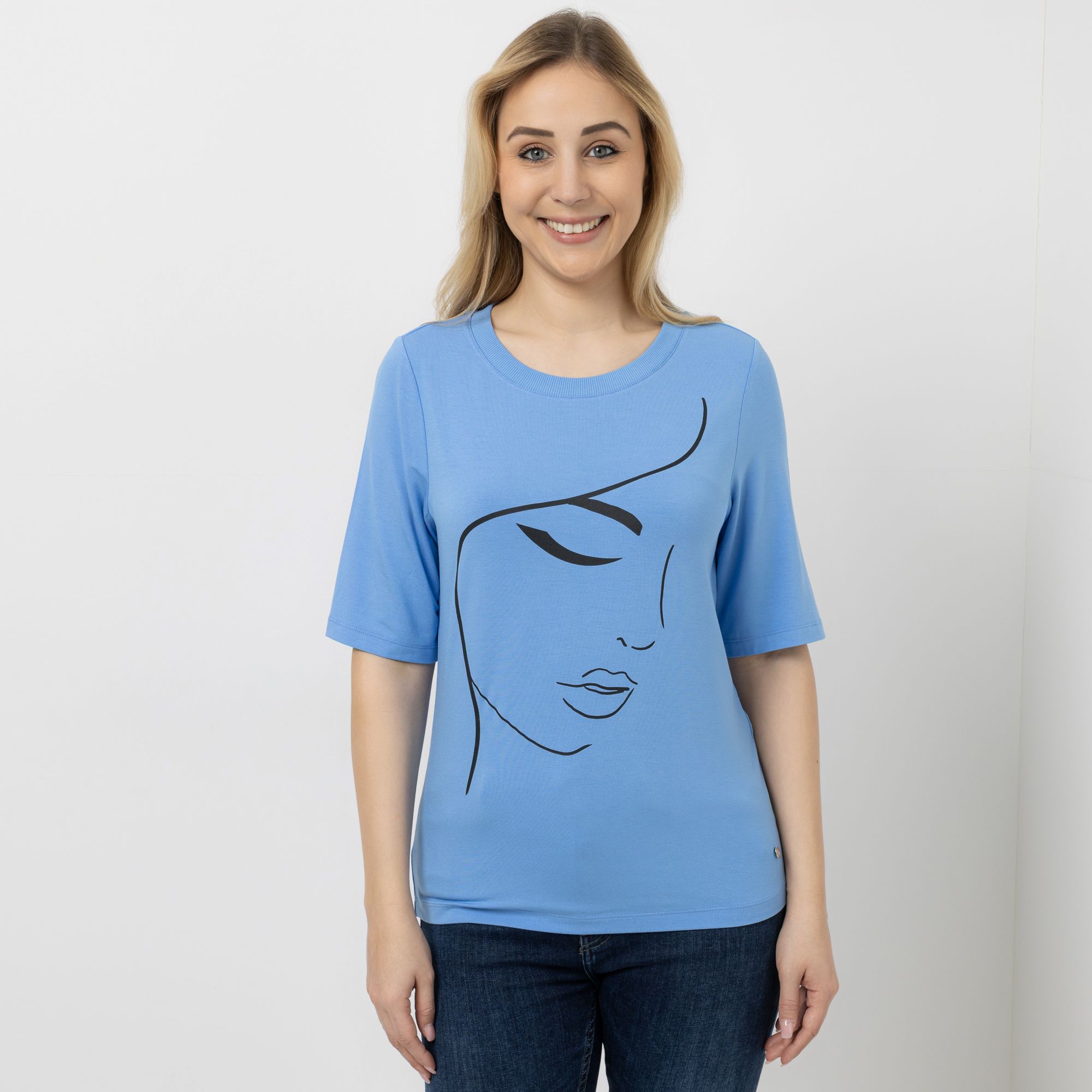 EVA LUTZ Shirt, langer 1/2-Arm Rundhalsausschnitt mit ECOVERO Viskose figurumspielend