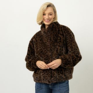 ANNA VON GRIESHEIM Webpelzjacke Stehkragen Leo-Muster oversized