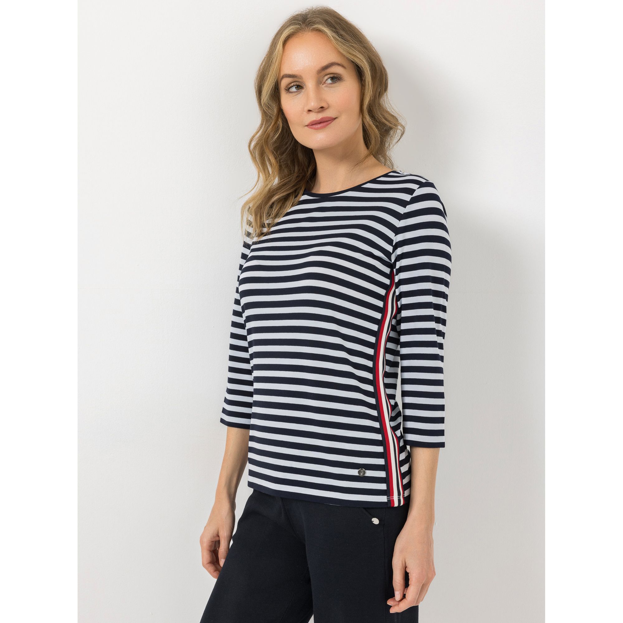 STRANDFEIN Streifenshirt Rundhalsausschnitt Streifentape seitlich figurumspielend