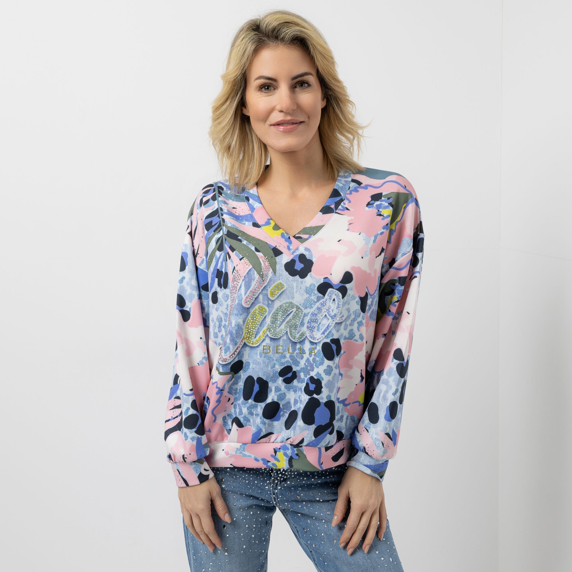 DINE 'N' DANCE Sweatshirt V-Ausschnitt Alloverprint oversized