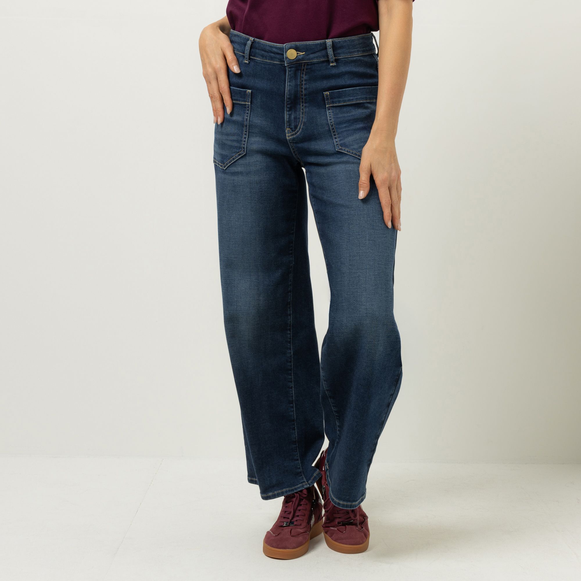 ANNA VON GRIESHEIM Jeanshose 1/1-Länge aufgesetzte Taschen weites Bein