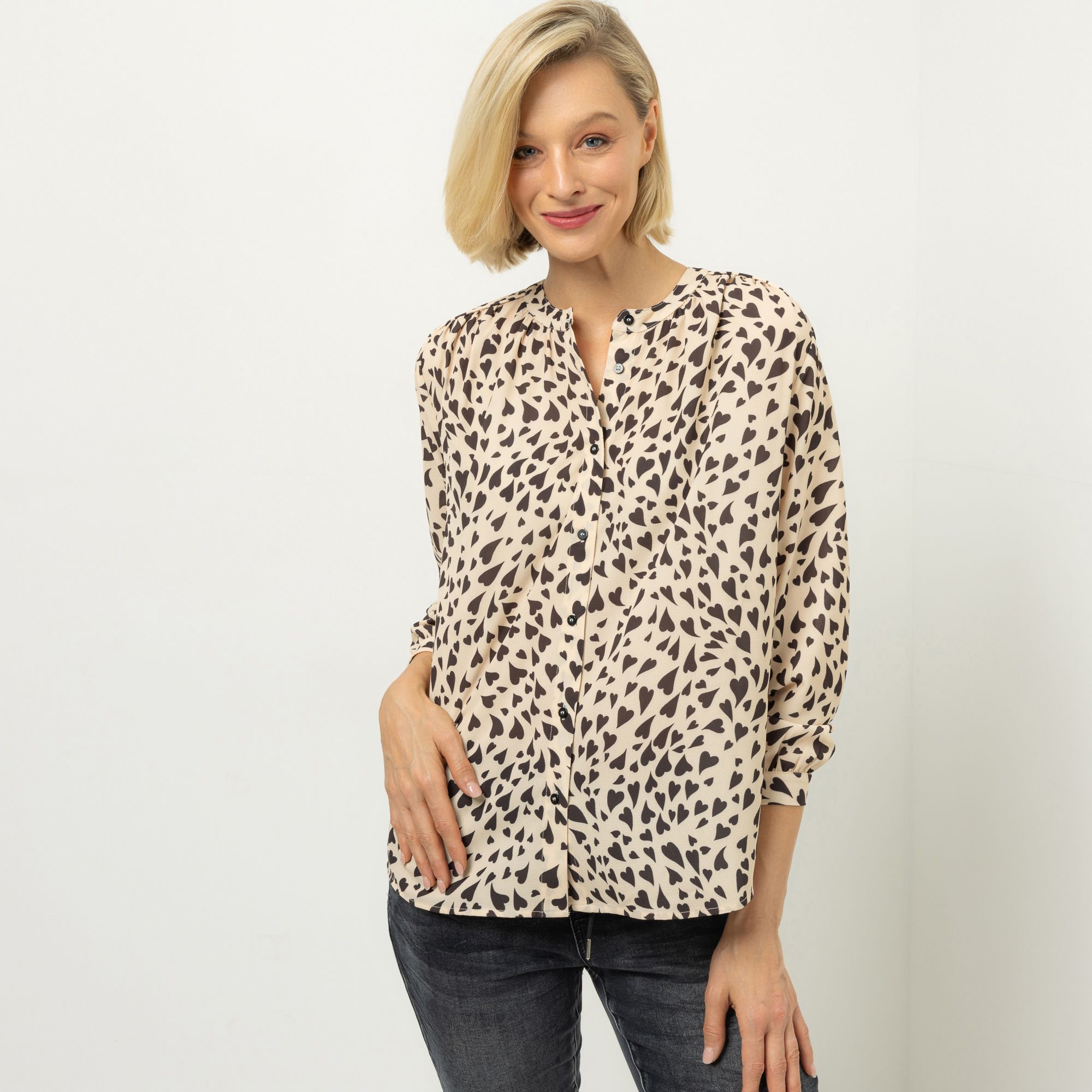 DINE 'N' DANCE Bluse Langarm Allover-Druck leger weit