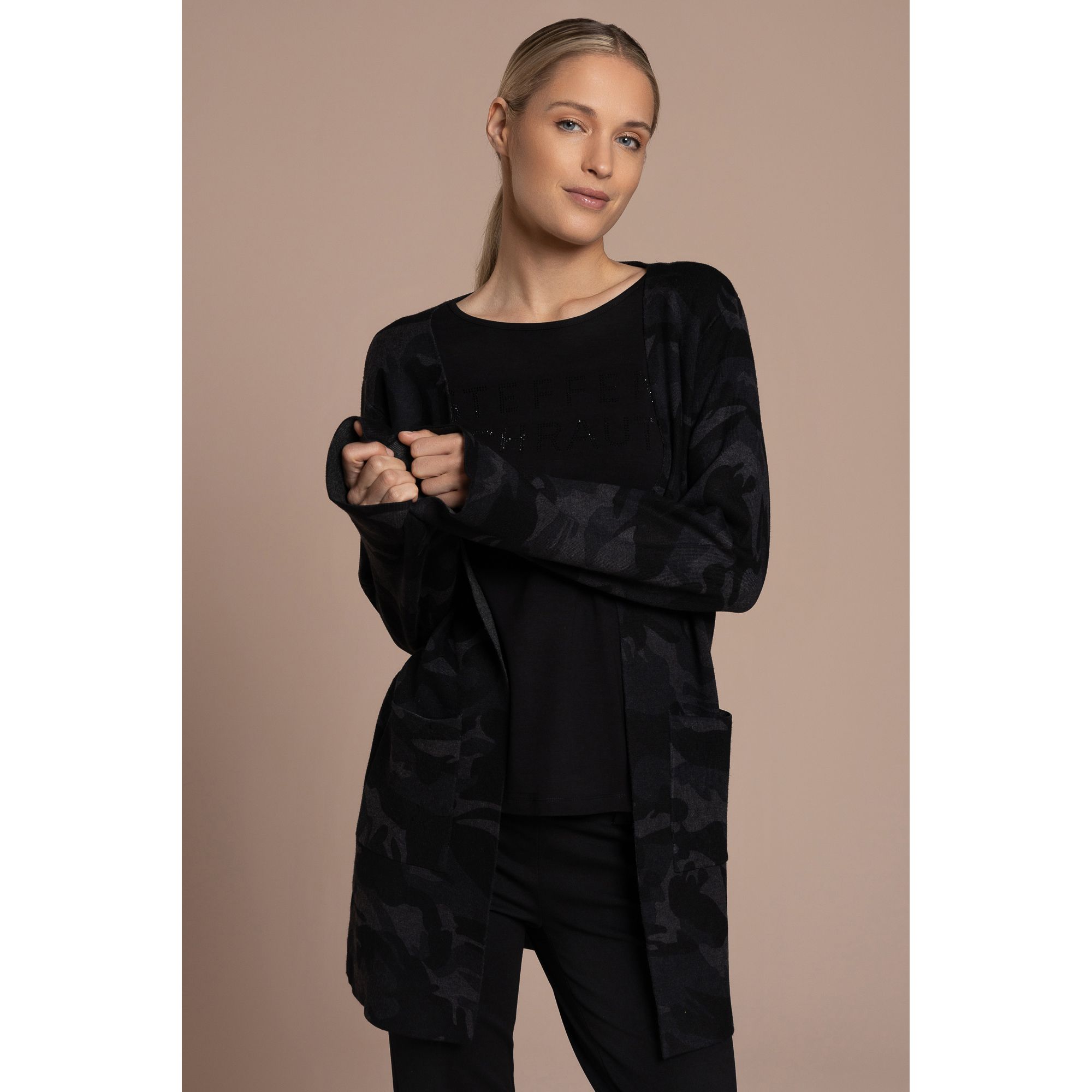 STEFFEN SCHRAUT Longcardigan 1/1-Arm, offene Front Camouflage-Muster figurumspielend