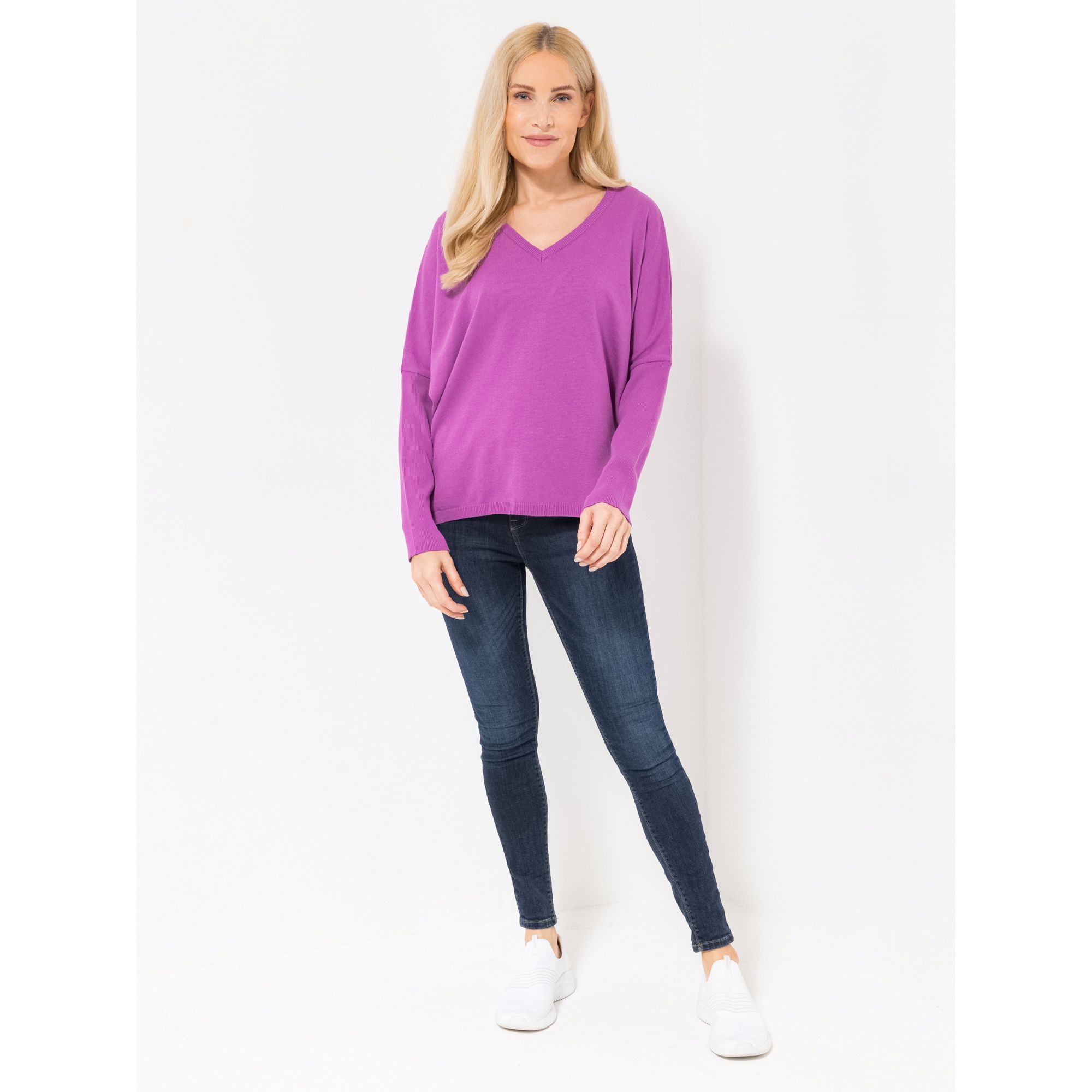 DINE 'N' DANCE Pullover, 1/1-Arm V-Ausschnitt Seitenschlitze oversize
