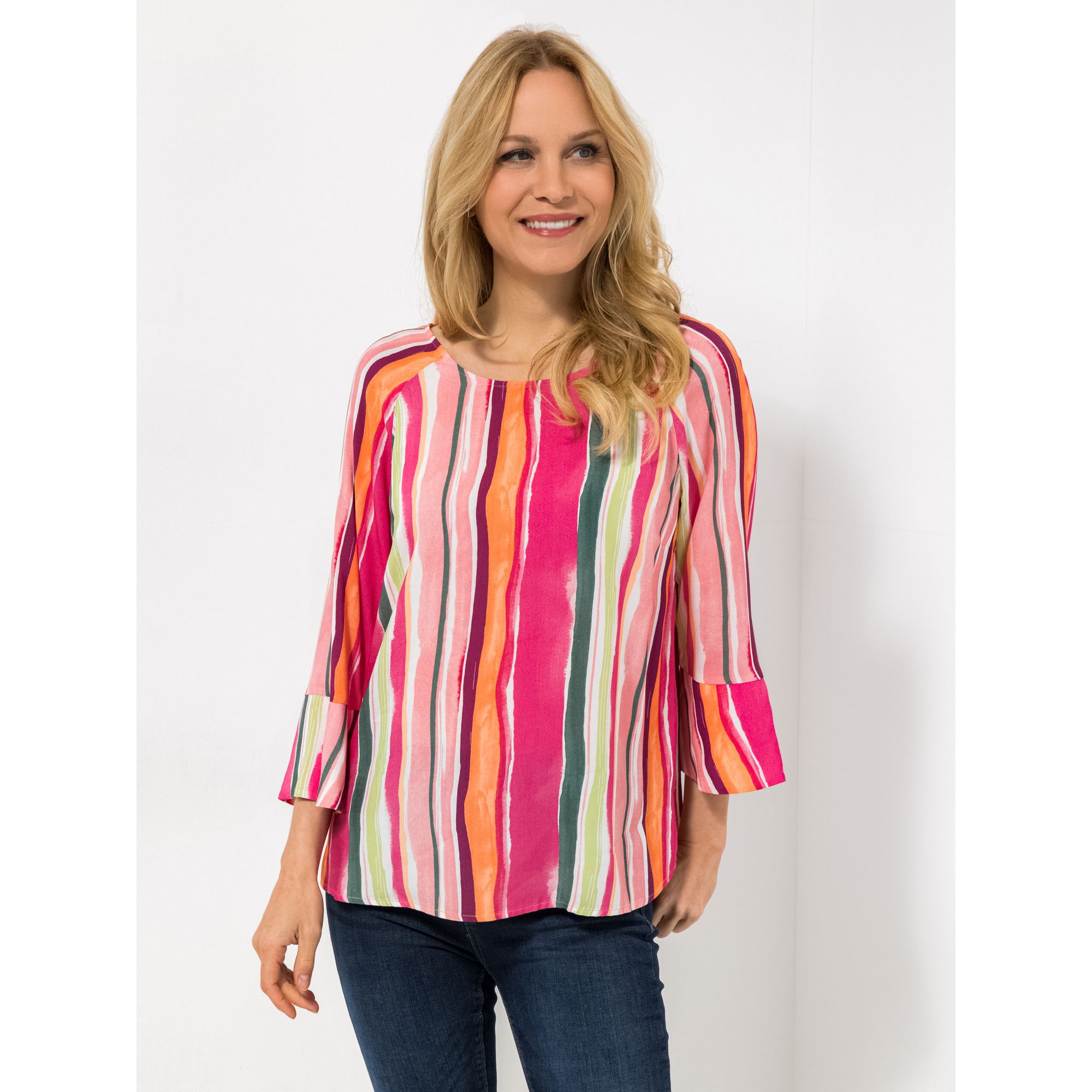 DINE 'N' DANCE Bluse, 1/1-Arm Rundhalsausschnitt Allover-Druck leger weit