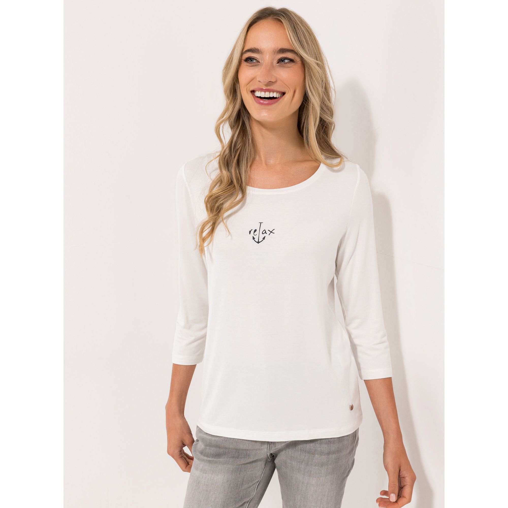 STRANDFEIN Shirt, 3/4-Arm Rundhalsausschnitt Anker-Druck figurumspielend