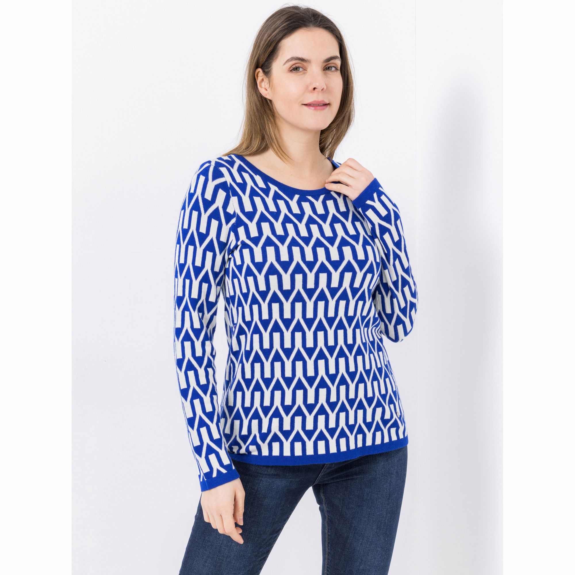 EVA LUTZ Pullover Rundhalsausschnitt Jacquard-Muster figurumspielend