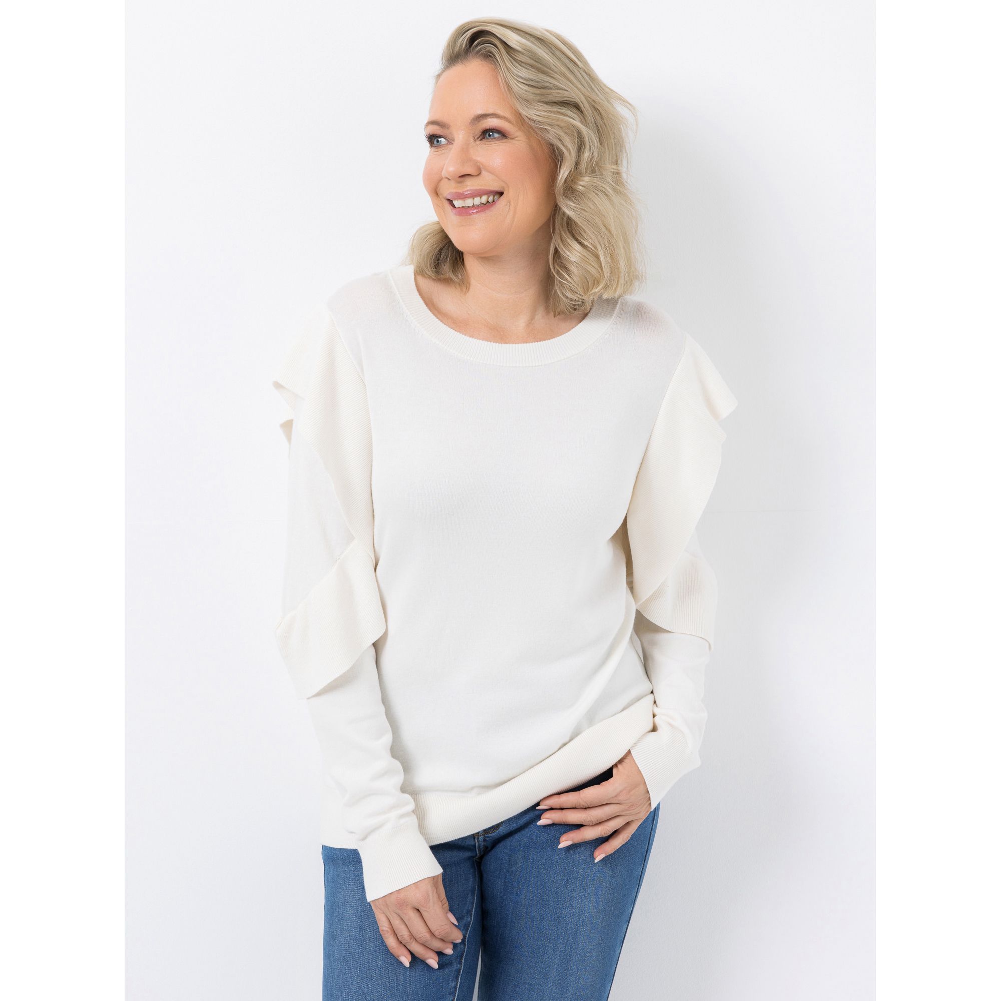 KILIAN KERNER SENSES Pullover, Langarm Rundhalsausschnitt Volants figurbetont