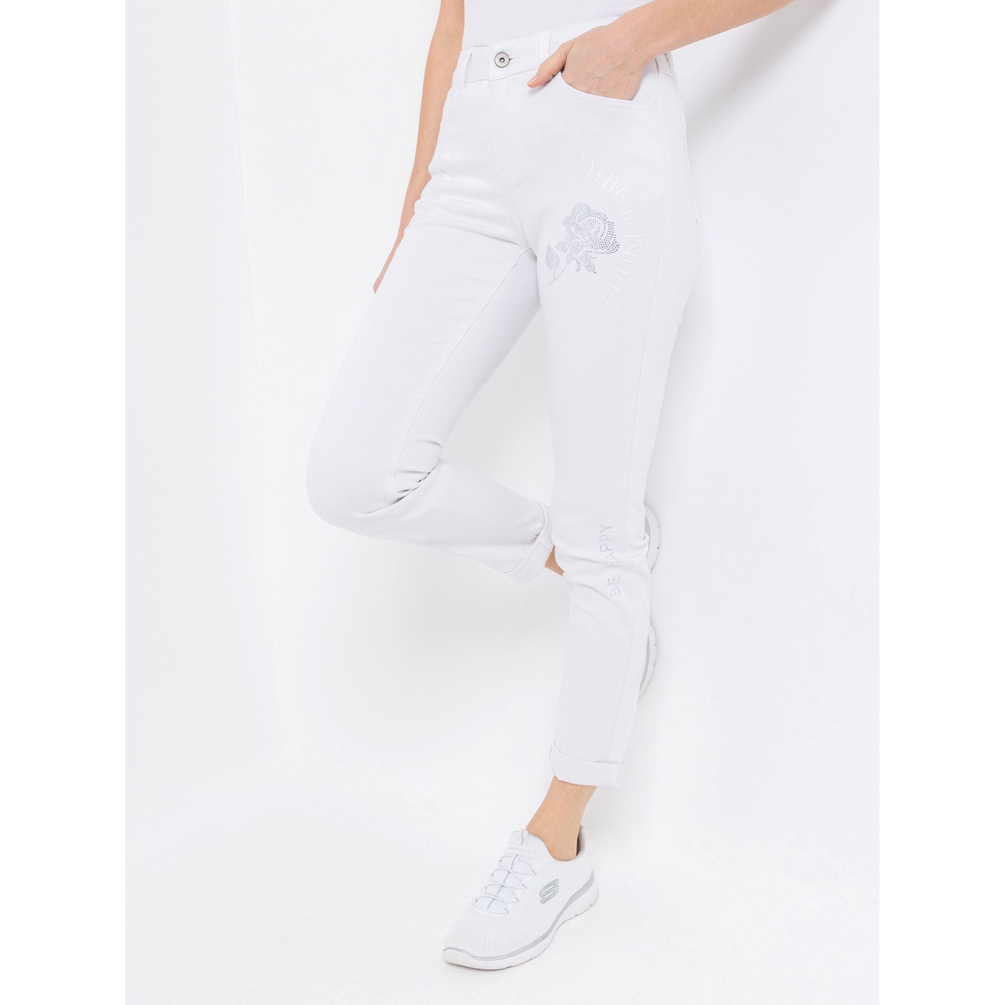 DINE 'N' DANCE Jeanshose Salsa knöchellang Schmuckdekorationen schmales Bein